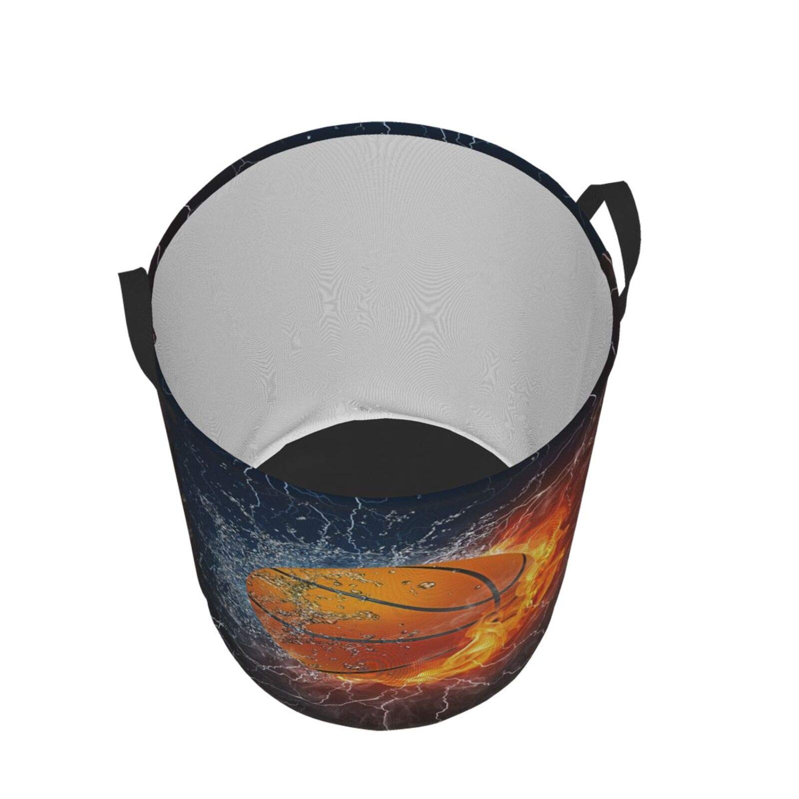 3D Fire Basketball Collapsible Laundry Basket with Handle - Waterproof Fabric Hamper for Clothes, Toys & Storage - Large Capacity Organizer Bin for Bedroom, Bathroom & Dorm Room - Perfect for Sports Fans & College Students