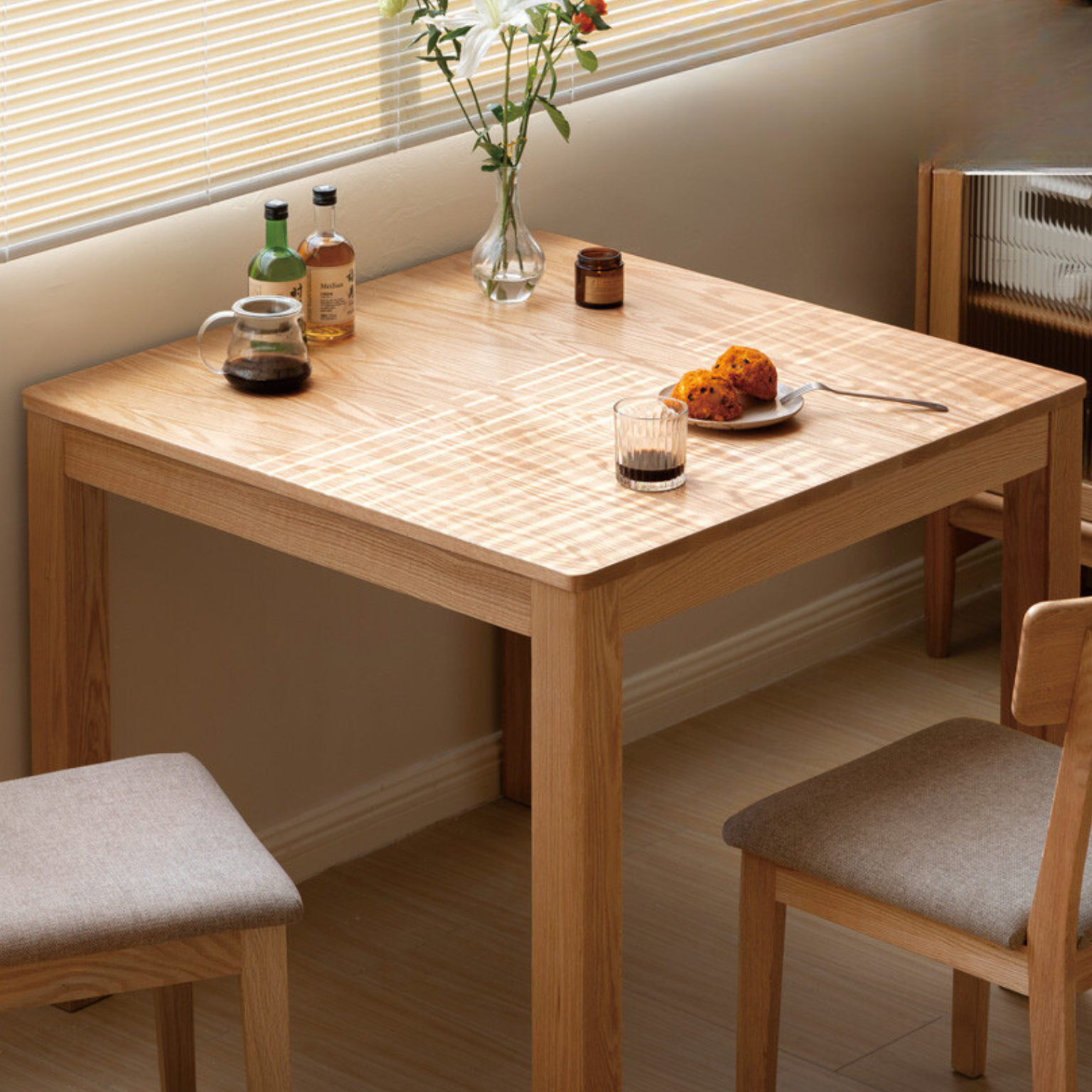 Solid Oak Wood Square Dining Table - Rustic Farmhouse Style for Kitchen, Dining Room & Small Spaces | Durable & Stylish Home Furniture