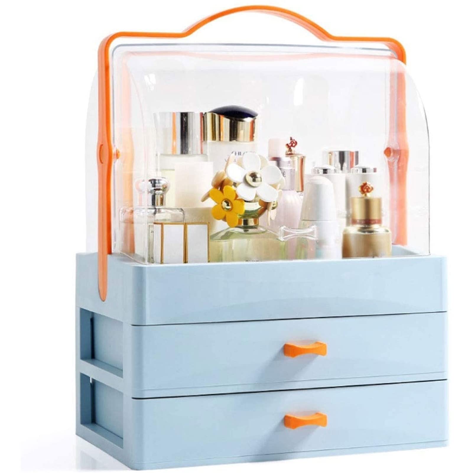 Acrylic Makeup Organizer with Drawers & Dust Cover - Cosmetic Storage & Jewelry Display Box for Bathroom | Space-Saving Makeup Brush Organizer & Spa Essentials Organizer | Perfect for Vanity, Dressing Table & Beauty Salon Organization