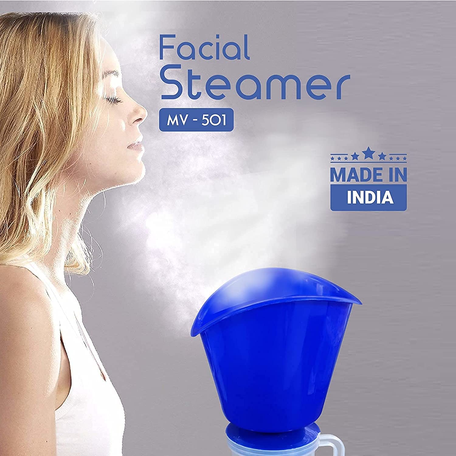 McMus 3-in-1 Steam Vaporizer for Cough & Nasal Congestion Relief - Electric Nose Steamer, Inhaler & Facial Vaporizer Machine (Blue) - Perfect for Cold, Flu & Allergy Relief at Home or Travel