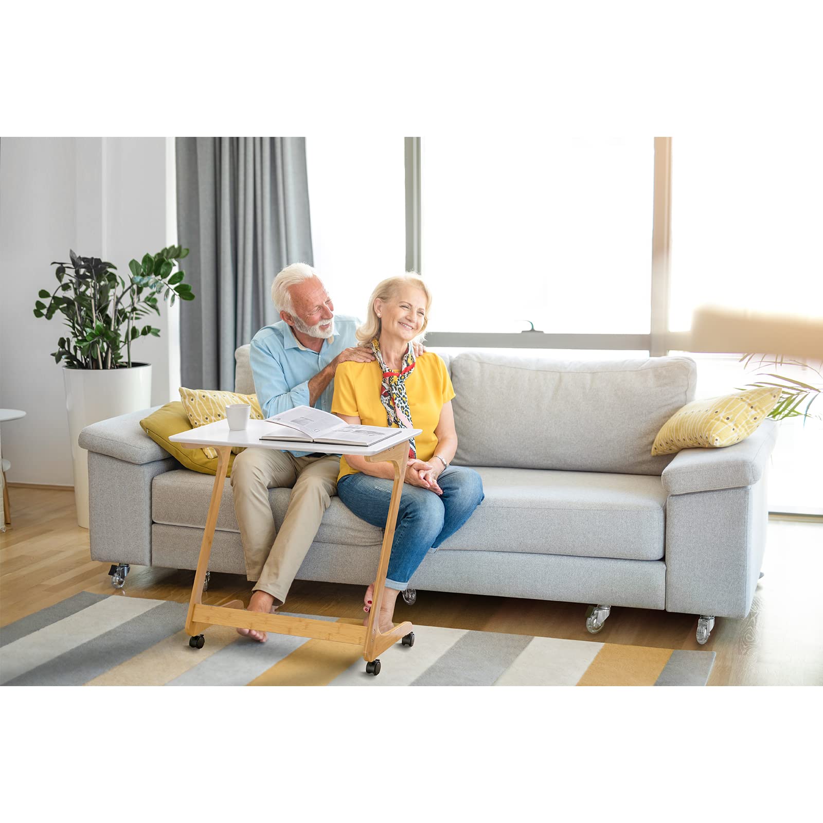 Nnewvante Mobile Sofa Side Table with Wheels - 23.5
