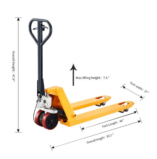 Apollolift A 1011 Heavy Duty Pallet Jack - 5500 lbs Capacity, 48