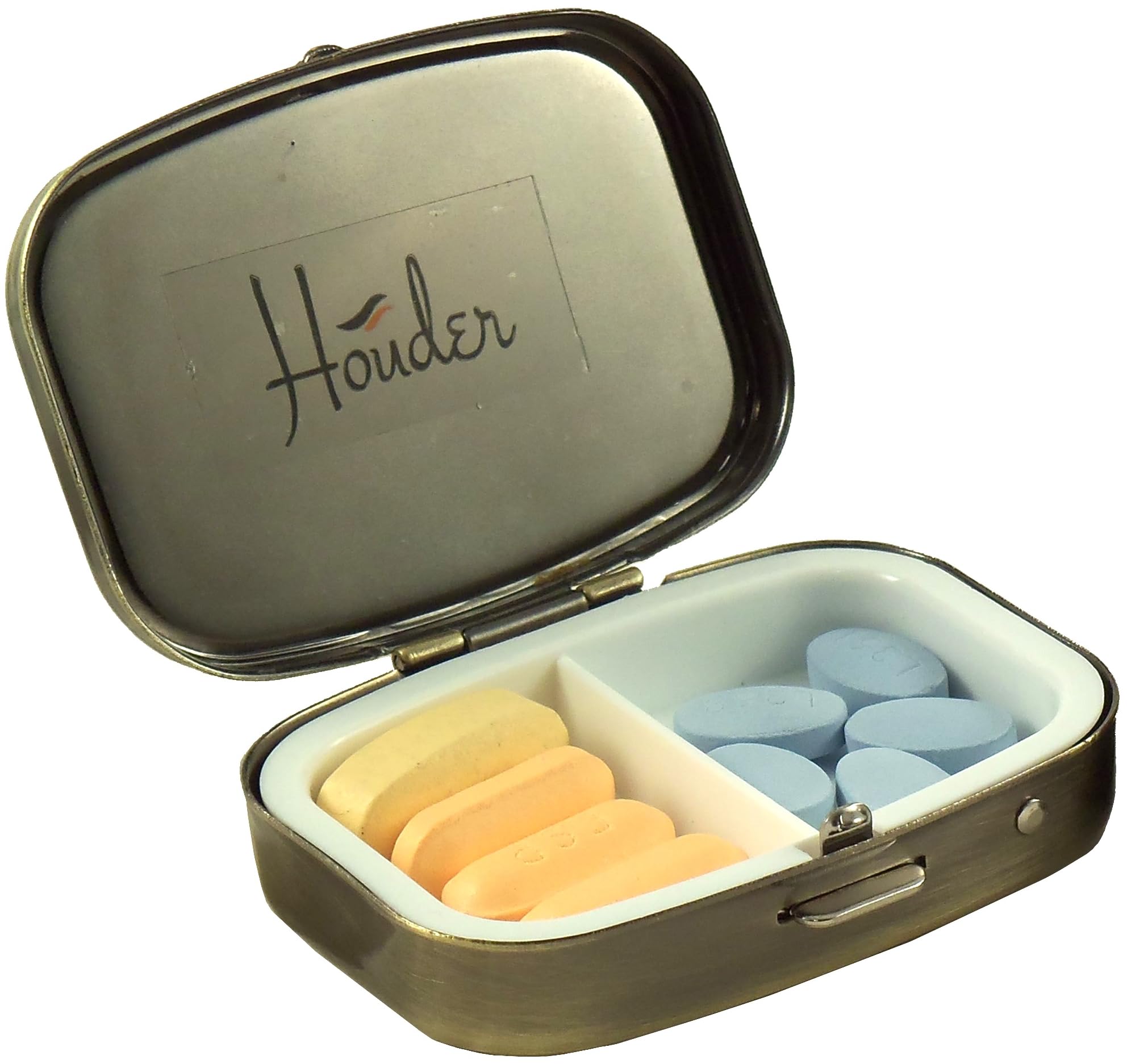 Elegant Brass Pill Box with Gift Box - Stylish Decorative Pill Case for Travel & Daily Use - Perfect for Organizing Vitamins, Medications & Supplements - Rectangle Design