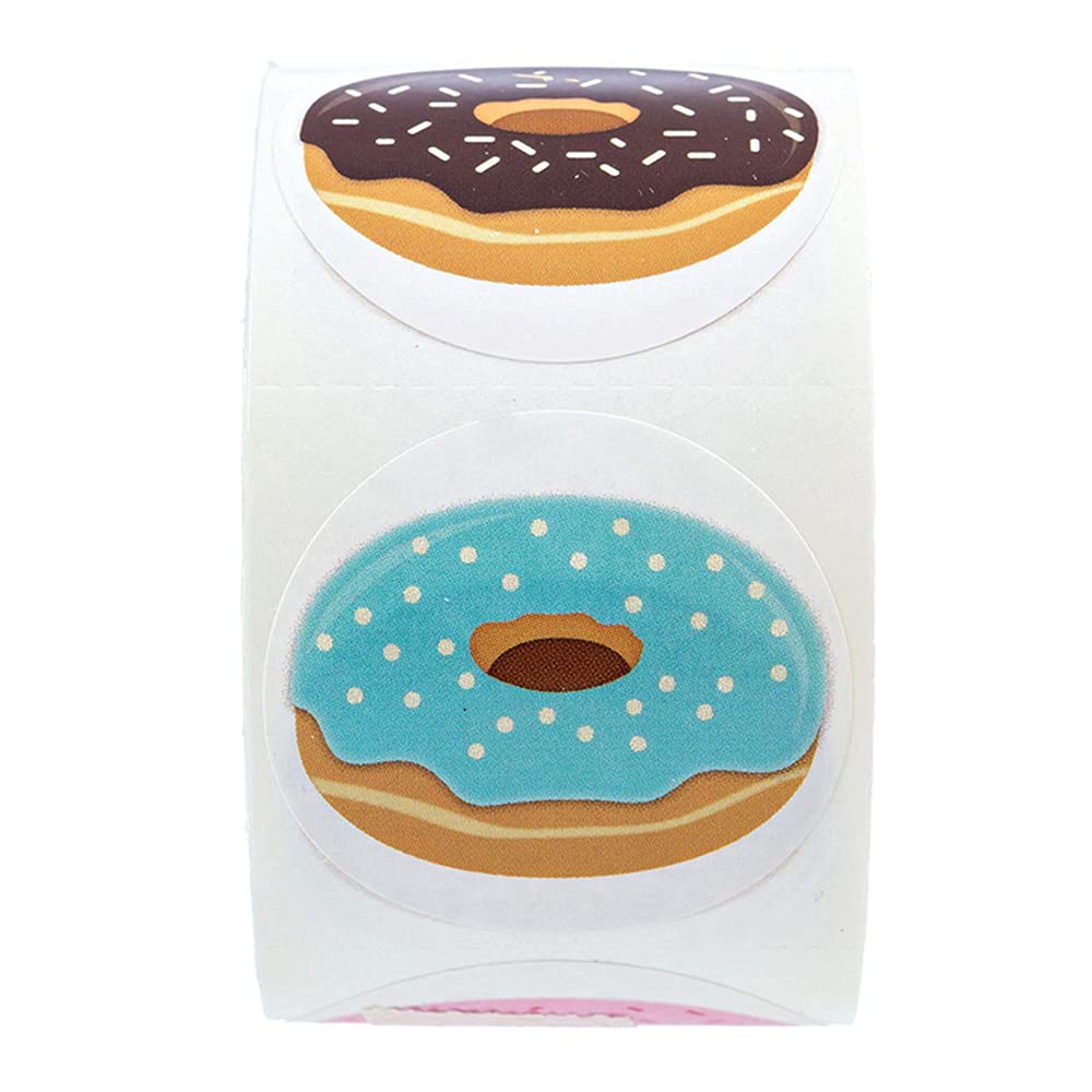 500pcs Premium Donut Stickers - 8 Adorable Designs, Handmade Cake Decorations for Baking, Scrapbooking & Party Favors - Waterproof Vinyl Labels for Cupcakes, Cookies & DIY Crafts