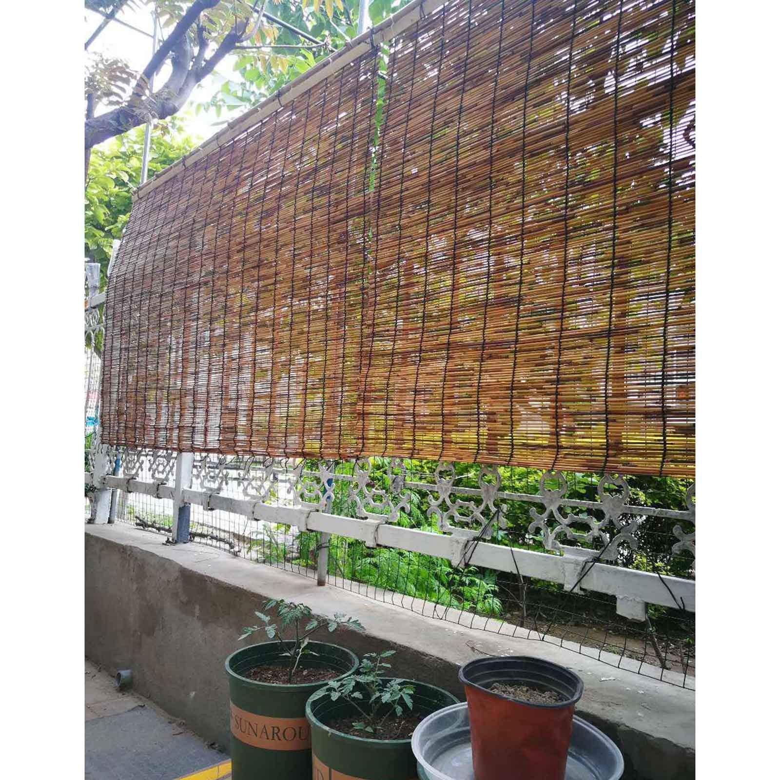 Natural Bamboo Roll Up Reed Shade for Outdoor - Waterproof & Breathable Roller Blinds - Customizable 150×300cm (59×118in) Roman Straw Curtain - Perfect for Patio, Deck, Pergola, and Garden Privacy