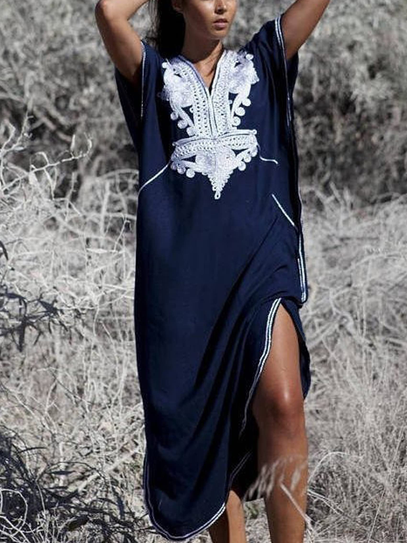 Women's Embroidered Kaftan Dress - Flowy Maxi Beach Cover Up for Swimsuit, Pool & Summer Vacations | Perfect for Resort Wear, Boho Outfits & Casual Elegance