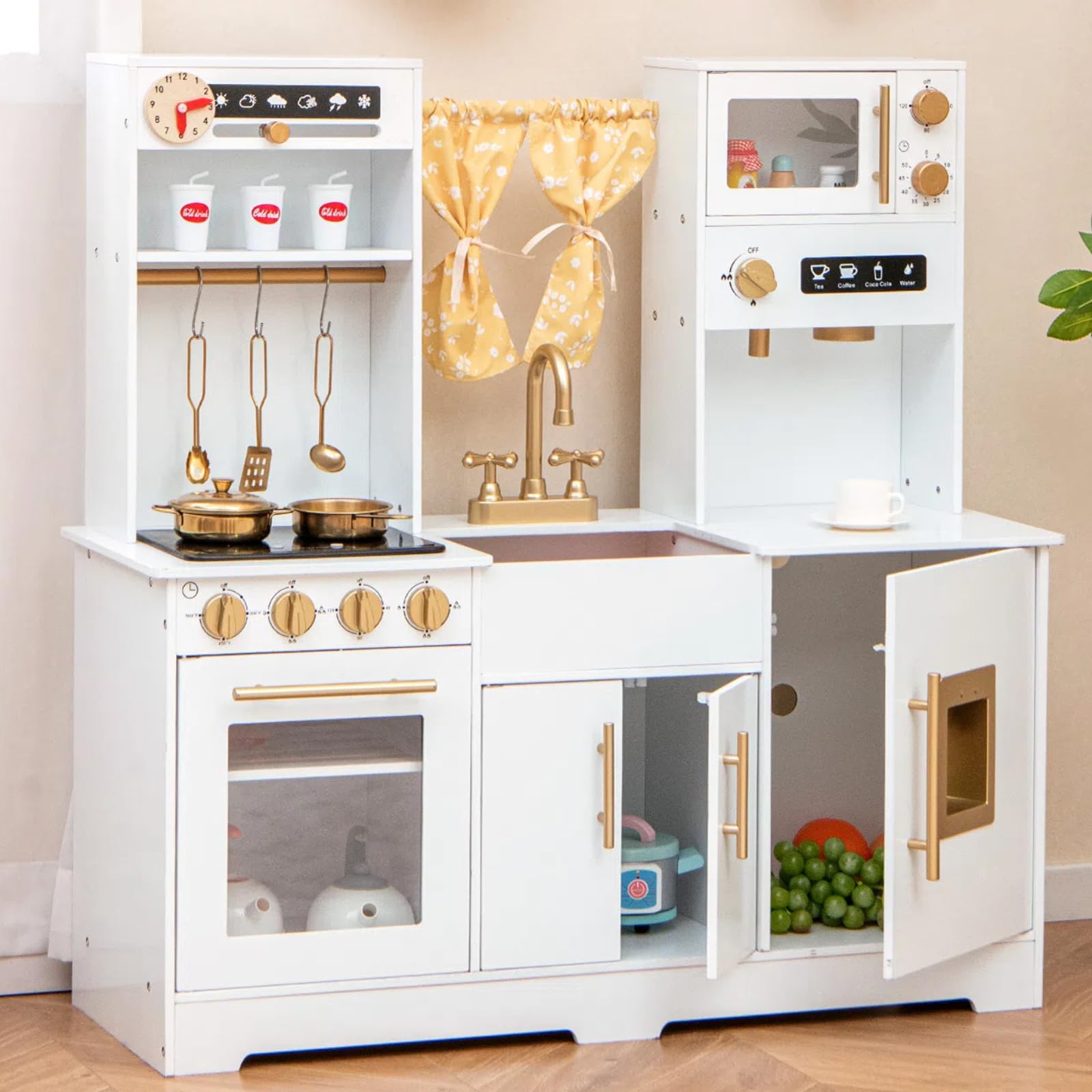 Honey Joy Wooden Kids Kitchen Playset with Coffee Maker & Stove - Pretend Play Toy for Toddlers, Perfect Gift for Boys & Girls - Indoor Fun