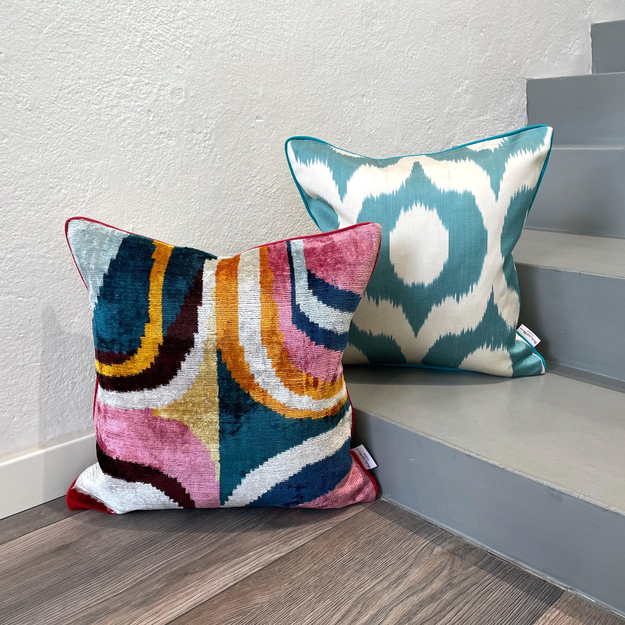 Velvet Ikat Cushion Picasso - Luxury Bohemian Velvet Throw Pillow Cover for Sofa, Bed & Home Decor | Perfect for Living Room, Bedroom & Nursery Decor
