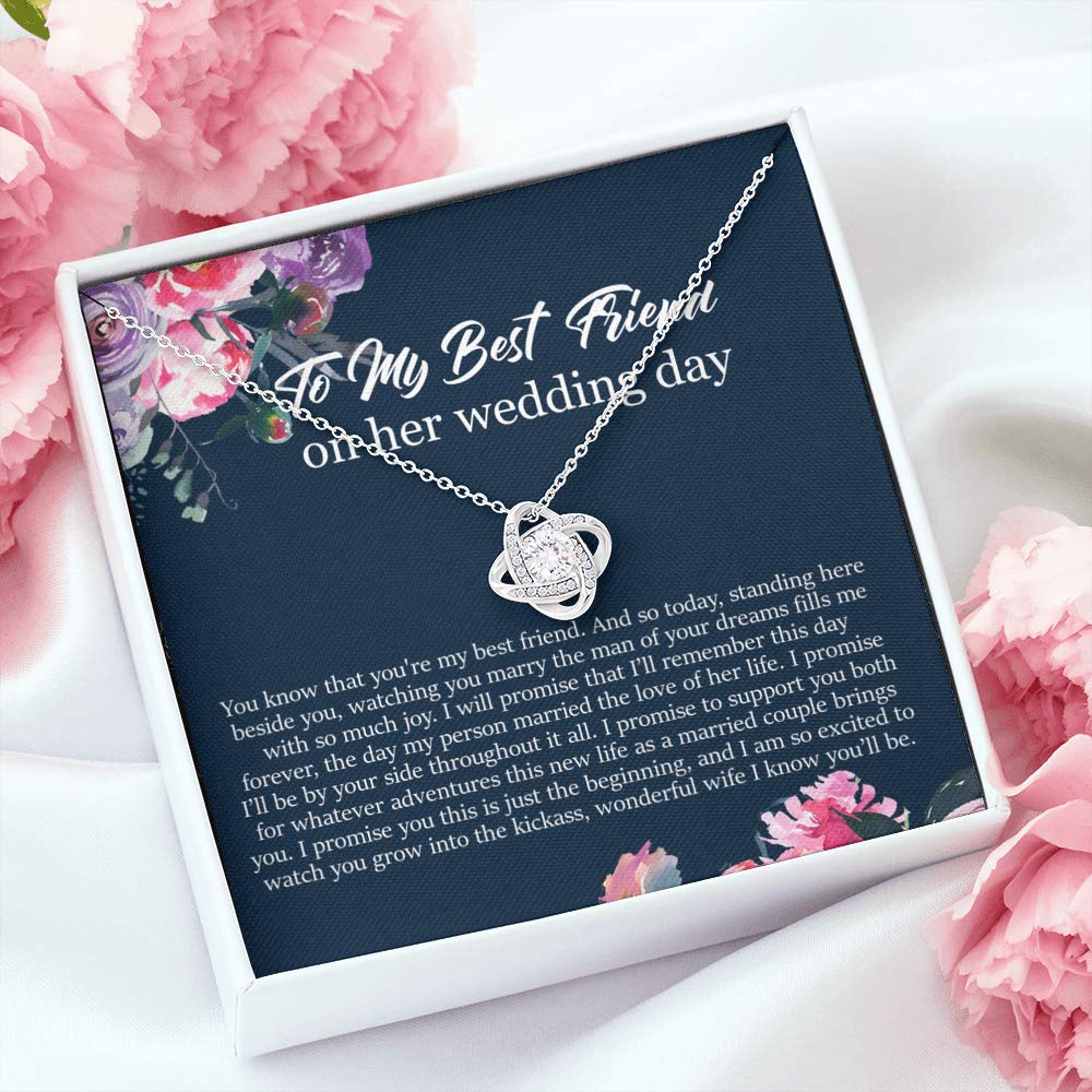 Friend to Bride Necklace Gift with Message Card - Sterling Silver Wedding Jewelry for Bride - Best Bridal Party Gift for Maid of Honor - Perfect for Wedding Day & Bridal Shower Gifts