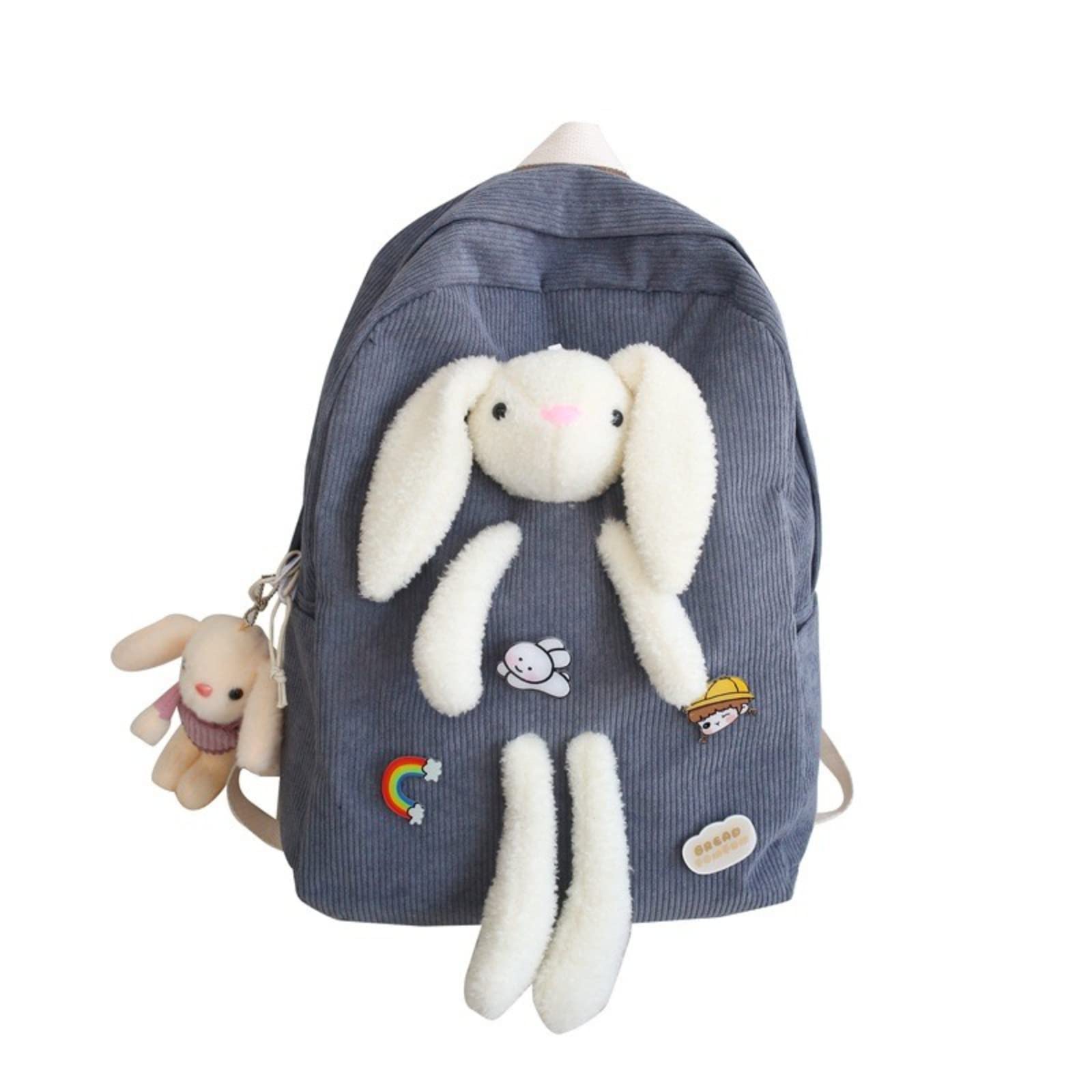 **Kawaii Girls Heart Backpack - Retro Velvet School Bag with Cute Cartoon Rabbit Design, Large Size for Teens & Kids - Perfect for School, Travel & Daily Use (Blue Rabbit)**