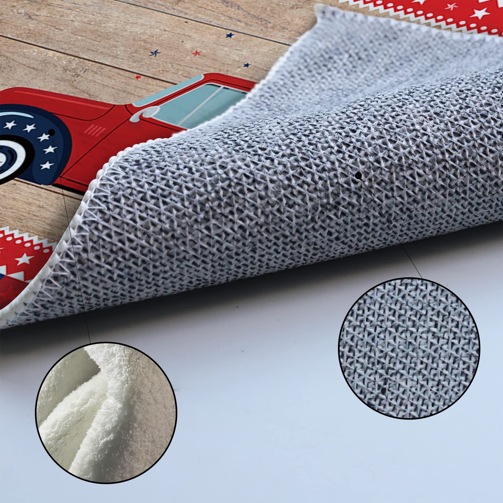 5'x7' Farm Truck Independence National Flag Area Runner Rug - Washable Buffalo Check Carpet for Indoor & Outdoor Use - Perfect for Kitchen, Living Room, Bathroom, Bedroom, Classroom, Laundry Room and Entryway Doormat