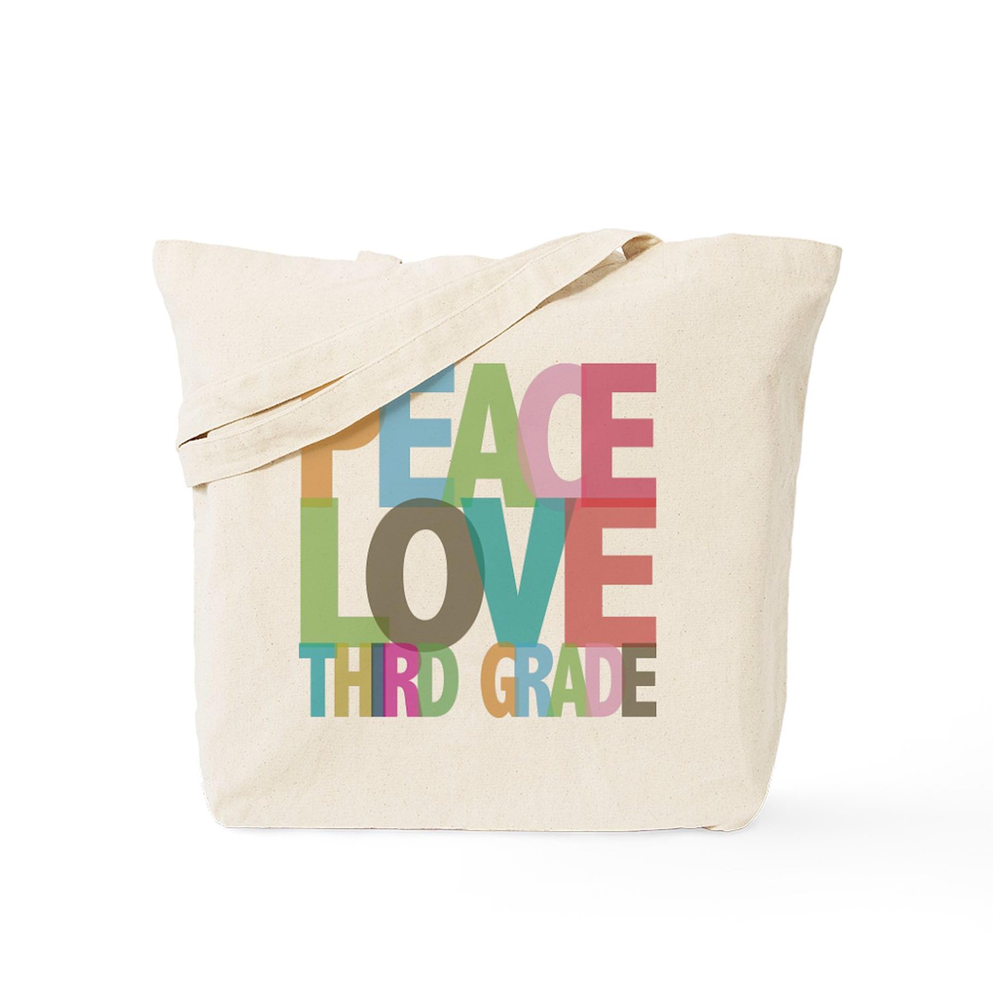 Peace Love Third Grade Tote Bag - Natural Canvas Reusable Shopping Bag for School, Groceries & Beach - Eco-Friendly Teacher Student Gift