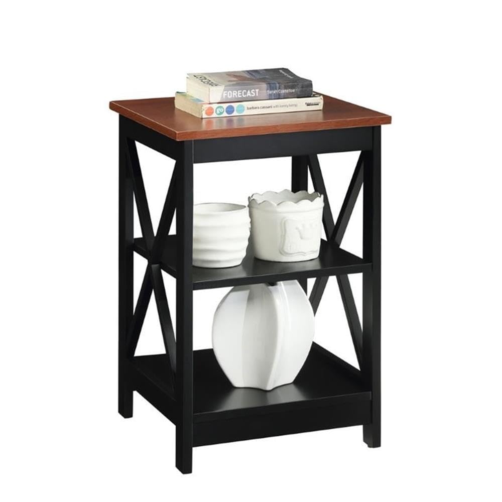 Pemberly Row Transitional Cherry Wood End Table with Middle and Bottom Shelf - Perfect for Living Room, Bedroom, or Office Side Table
