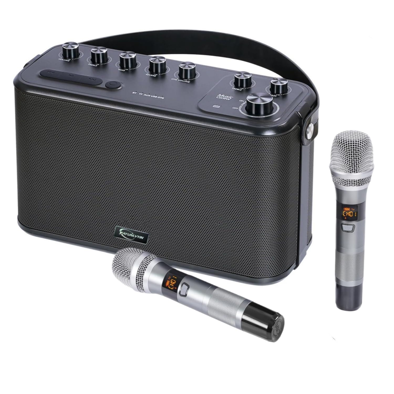 Portable Bluetooth Karaoke Machine with 2 Wireless Microphones - Rechargeable PA Speaker System for Home Parties, Supports TWS/OTG/AUX/USB/TF - Perfect for Family Gatherings, Birthday Celebrations & Vintage Decor Gifts