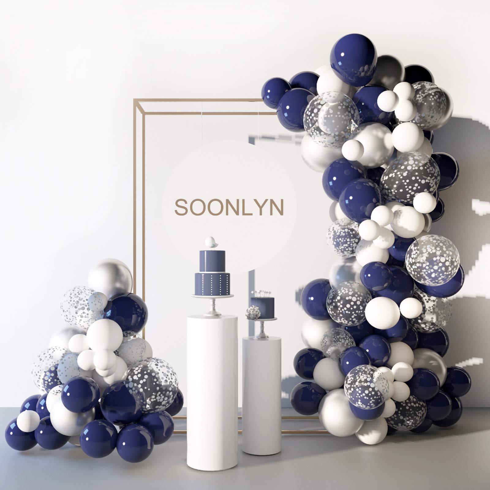 Soonlyn 120-Piece Navy & Silver Metallic Balloon Garland Arch Kit with Confetti Balloons - Perfect for Birthday Parties, Baby Showers, Graduations & Wedding Decorations