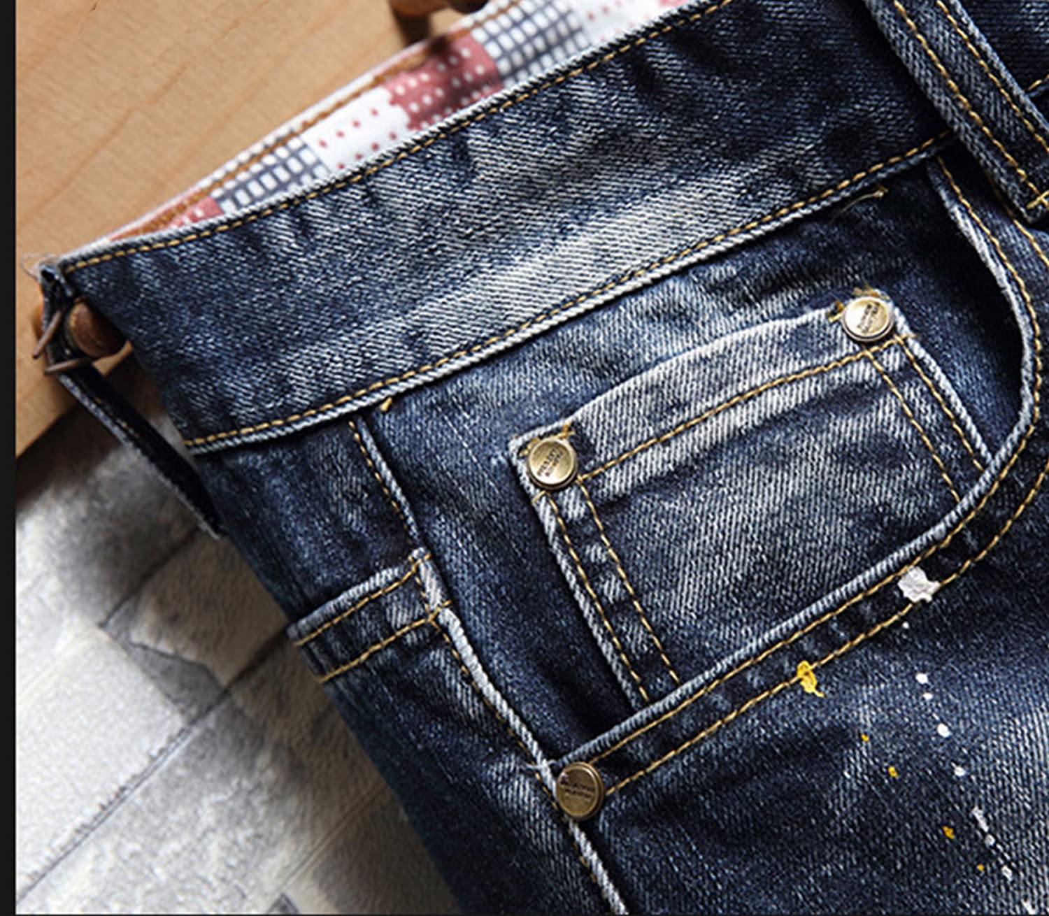 Men's Slim Fit Stretch Denim Shorts - Casual Straight Leg Ripped Jeans with Distressed Holes (Dark Blue, Size 38) | Perfect for Summer Outings, Beach Trips & Streetwear Fashion