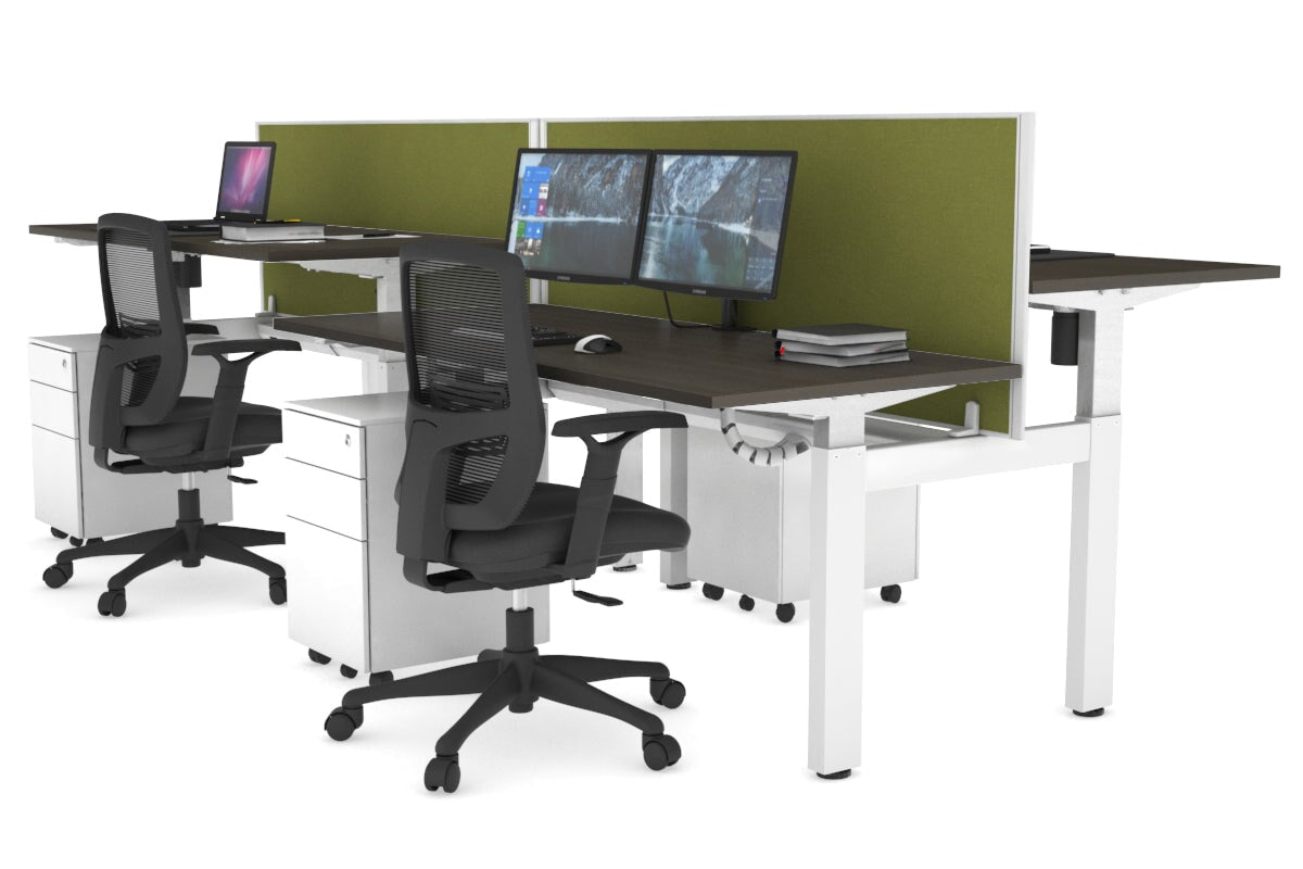 Adjustable 4-Person H Bench Workstation - White Frame [1600L x 700W] - Ergonomic Office Desk for Collaborative Workspaces & Coworking Environments