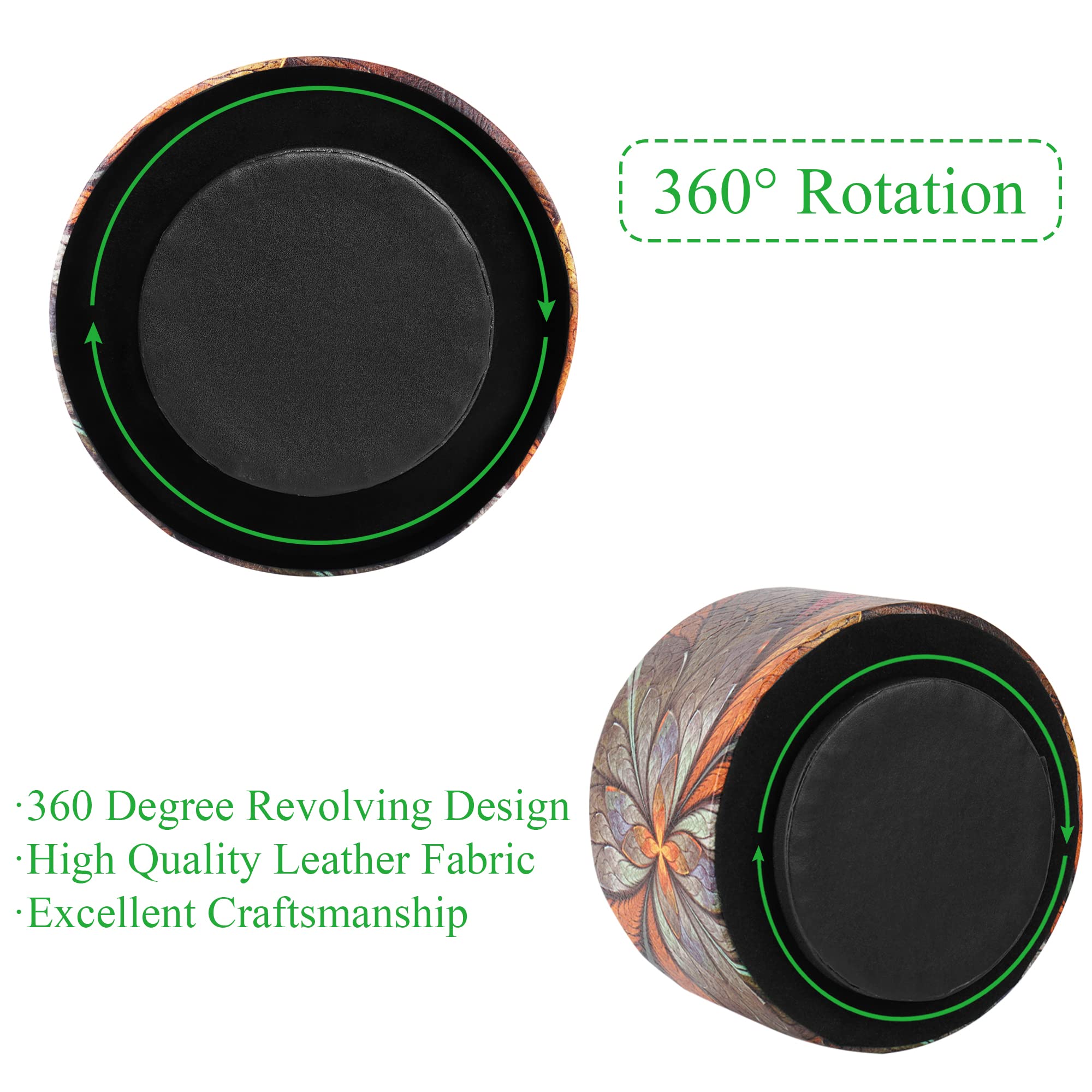 360° Rotating Round Leather Desk Organizer - Multi-Functional Pencil Holder with 4 Compartments for Art Supplies, Remote Controls & Stationery (Orange Flower Pattern) | Perfect for Home Office, Study Desk & Craft Room Organization