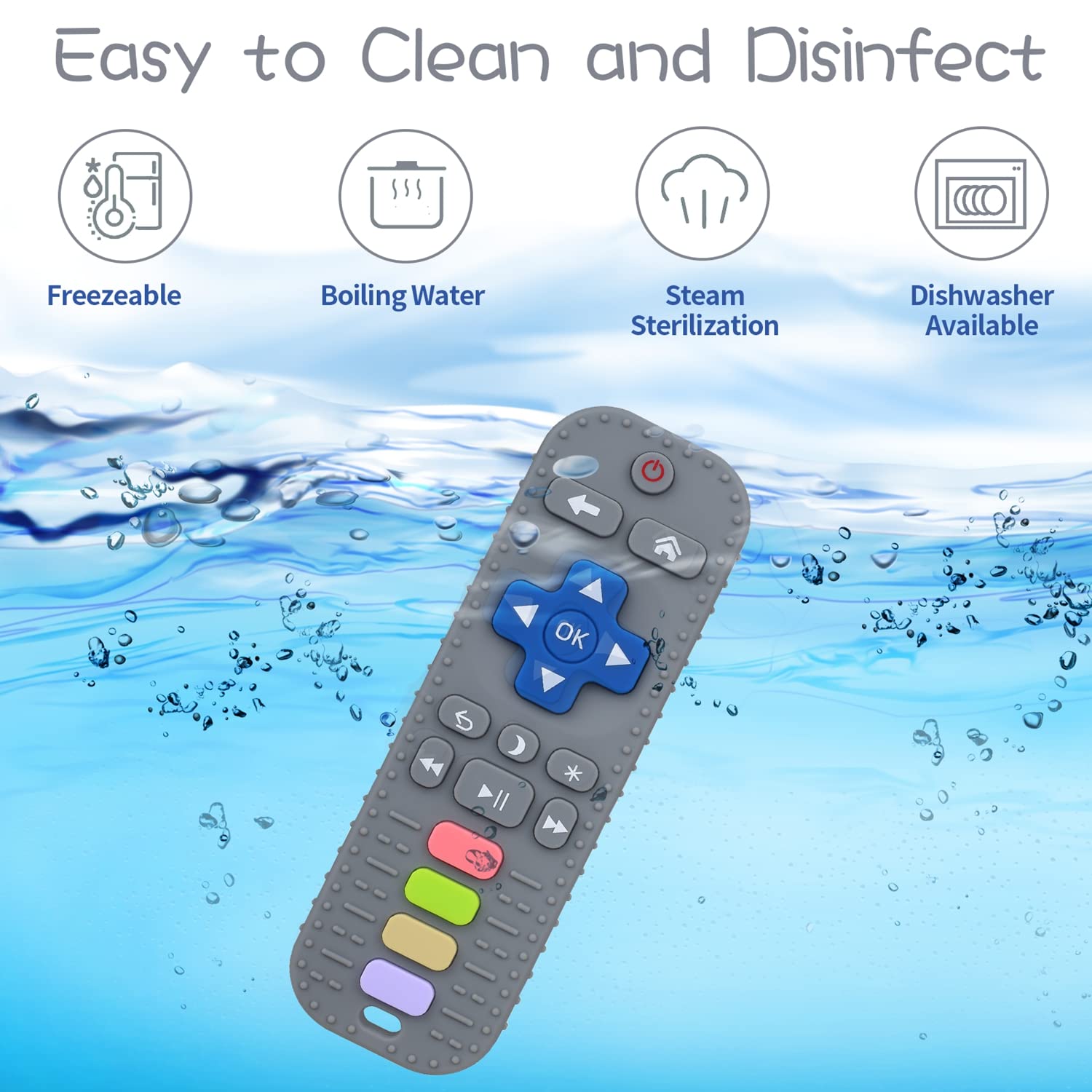 **Baby Silicone Teething Toys for Infants & Toddlers - BPA-Free Remote Control Shape Chew Toy for Soothing Sore Gums | Sensory Teether for Baby Shower Gift & Daily Comfort (Grey)**    *(Perfect for home, travel, daycare, and on-the-go teething relief!)*