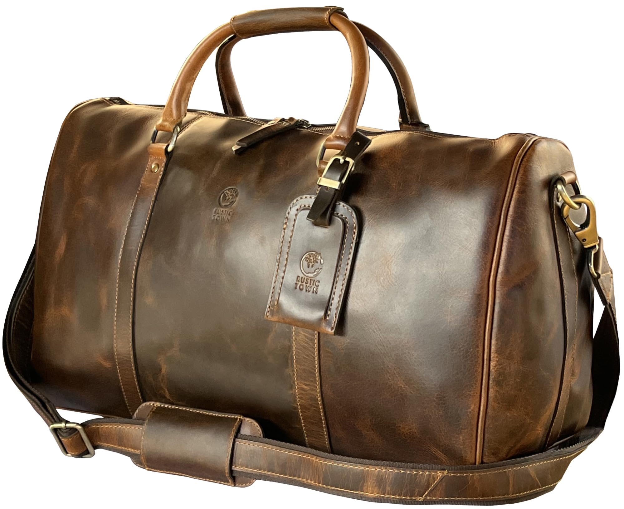 Premium Full Grain Leather Duffle Bag for Men - 20 Inch TSA Approved Carry On Travel Bag - Weekender Overnight Duffel (Brown) - Perfect for Business Trips, Gym & Weekend Getaways
