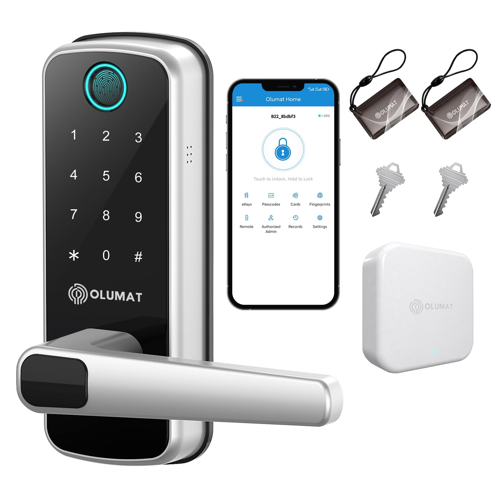 Smart WiFi Keyless Entry Door Lock with Fingerprint & Keypad - Olumat Smart Handle Door Lock for Front Door - Secure & Convenient Home Access Control for Apartments, Houses & Offices