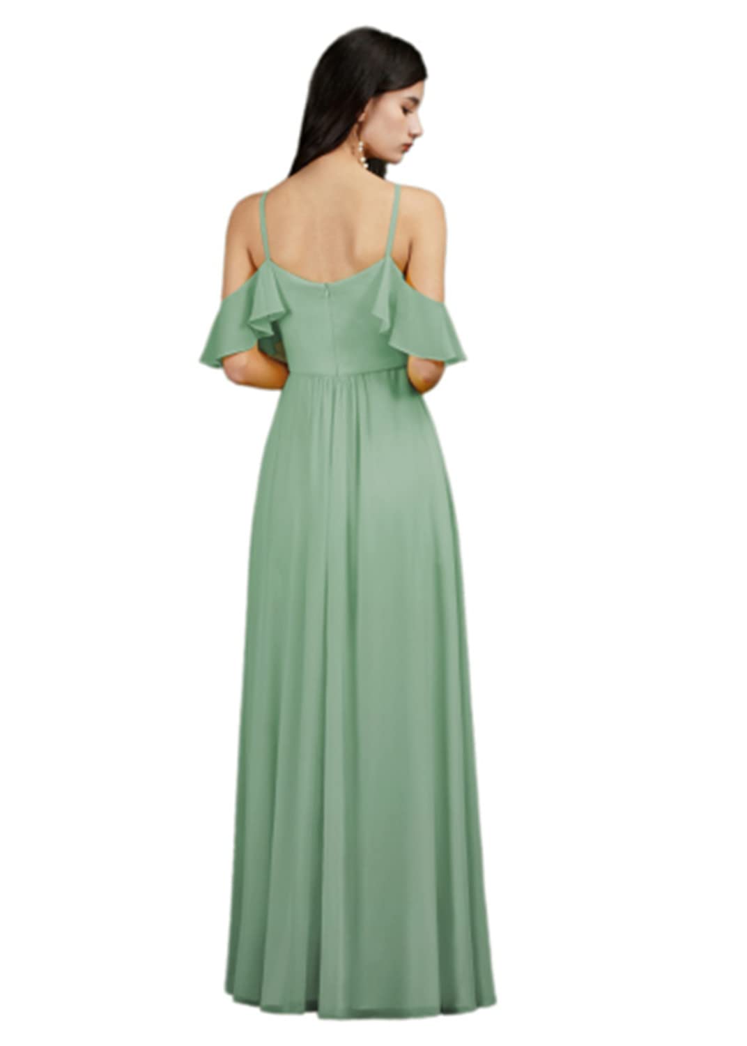Elegant V-Neck Long Chiffon Bridesmaid Dress with Ruffle Sleeves and Pockets for Wedding Party & Formal Evening Events - Perfect for Bridesmaids, Prom, Cocktail Parties and Special Occasions