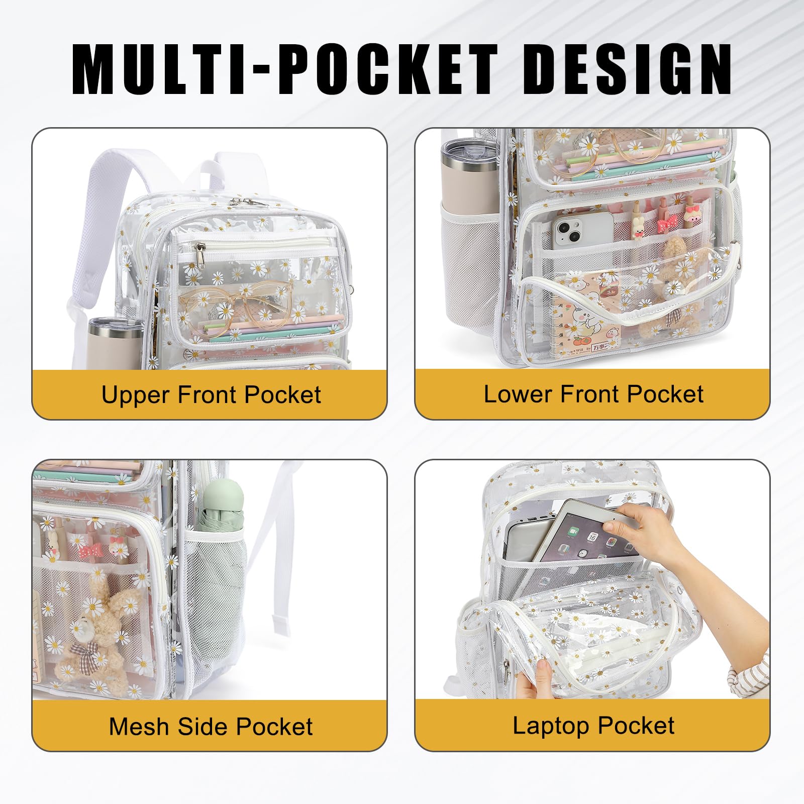 **Durable Clear Backpack for Women & Girls - Heavy Duty Transparent School Backpack, See-Through Bookbag (White) - Perfect for School, Travel & Stadium Events**