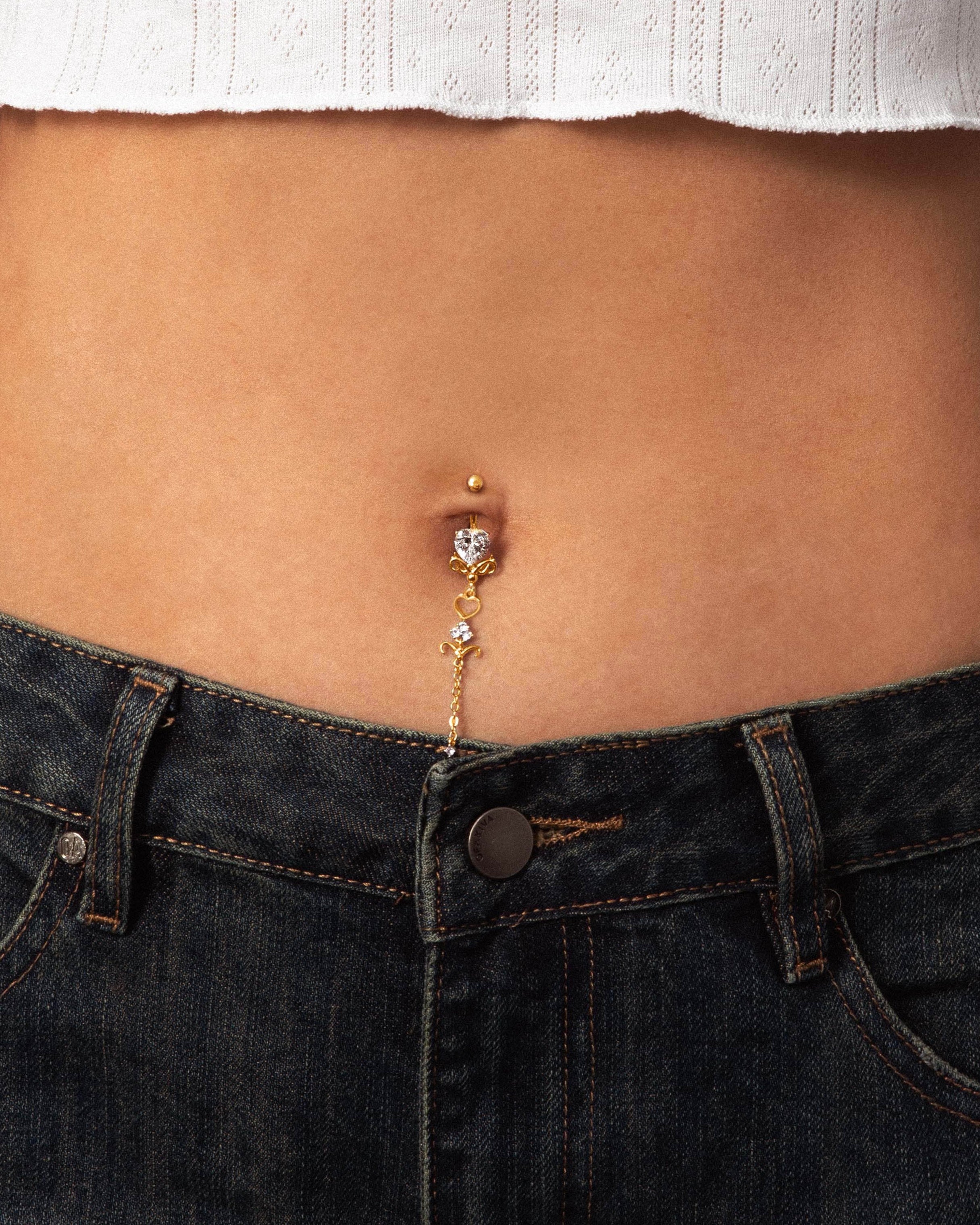 14K Gold Dripping Belly Ring Navel Bar - Elegant Body Jewelry for Women, Perfect for Parties, Beach & Everyday Wear