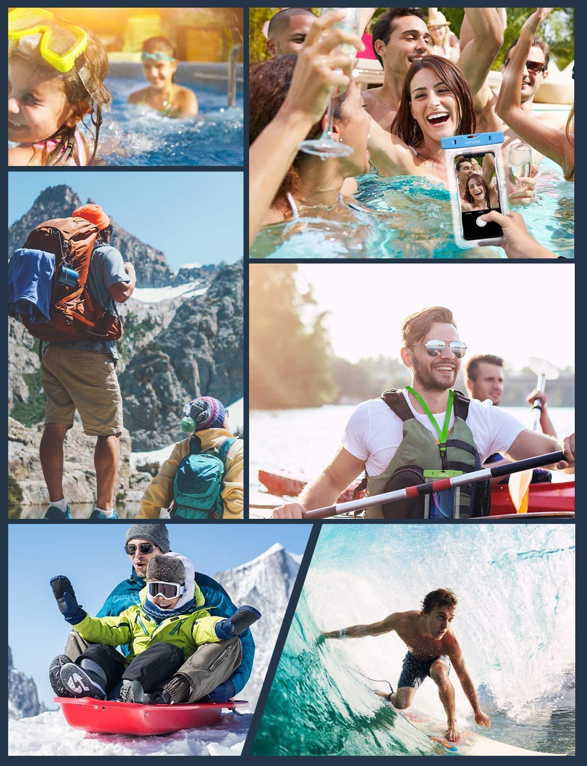GLBSUNION 4-Pack Universal Waterproof Phone Case IPX8 Underwater Dry Bag - Compatible with iPhone 15 14 13 12 Pro Max, Galaxy S24/S23, Google Pixel (Up to 7.5 Inch) - Perfect for Swimming, Beach, Travel & Bathing