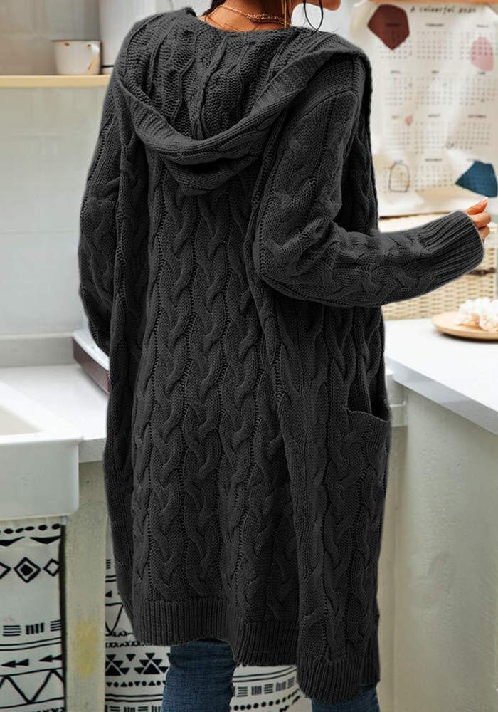 Women's Chunky Knit Hooded Cardigan Sweater - Open Front Long Cable Knit Coat for Fall & Winter | Cozy Layering for Casual Outfits, Lounging at Home, and Outdoor Activities