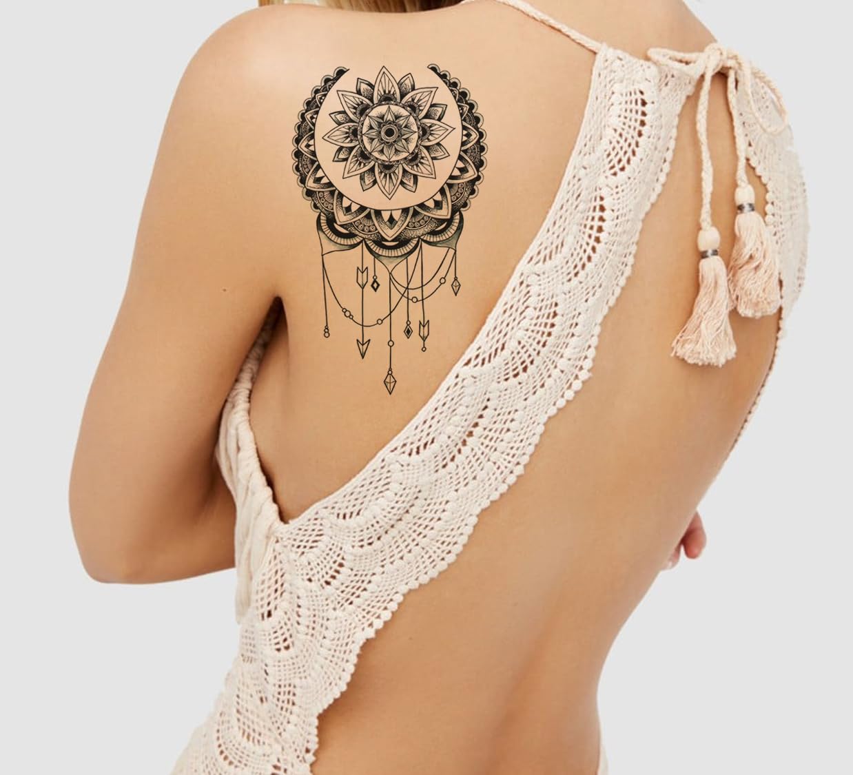 Waterproof Temporary Tattoo Stickers for Men & Women - 3D Realistic Flowers, Butterflies, Stars, Angels, Wolves & Armband Designs (19x12cm) | Perfect for Parties, Halloween, Cosplay & Body Art | TBS-8059