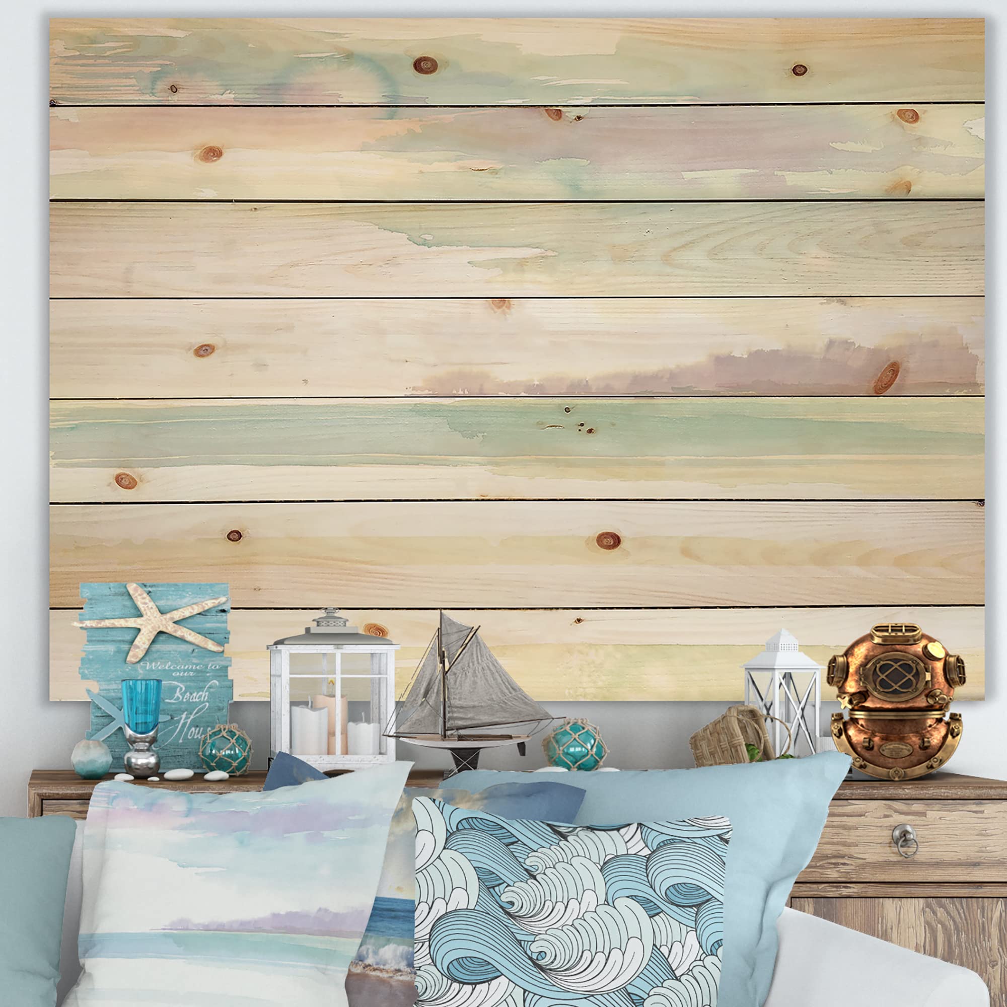 Horizon Traditional Blue Wood Wall Art - Large Abstract Wood Wall Panels Printed on Natural Pine - Perfect for Living Room, Bedroom & Office Decor