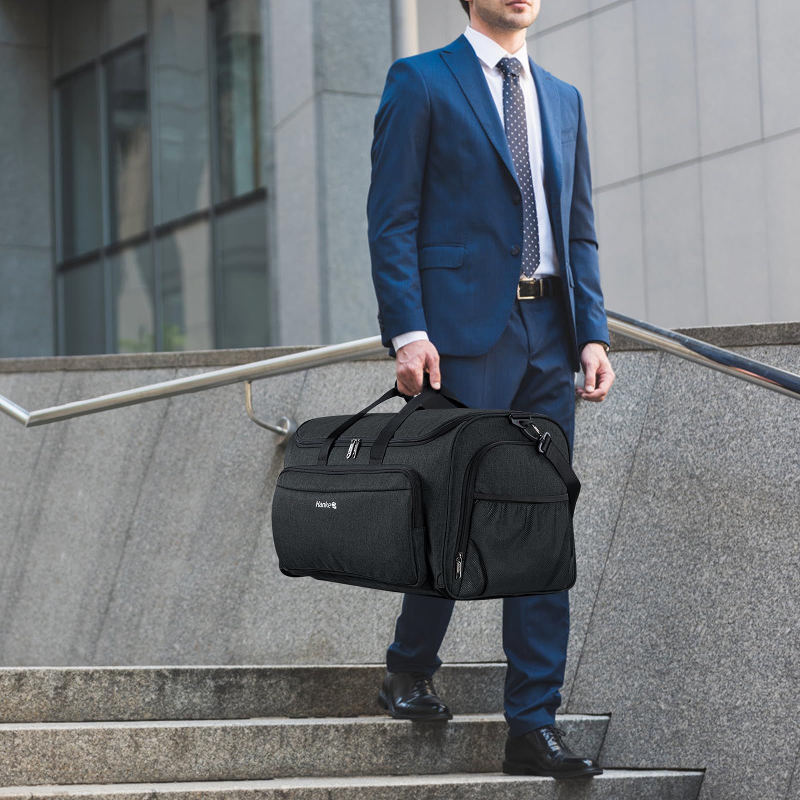 Hanke Convertible 2-in-1 Carry On Garment Bag & Duffle Bag for Travel - Hanging Suitcase with Shoe Compartment - Weekender Luggage for Men & Women (Black) | Perfect for Business Trips, Weekend Getaways & Airplane Travel
