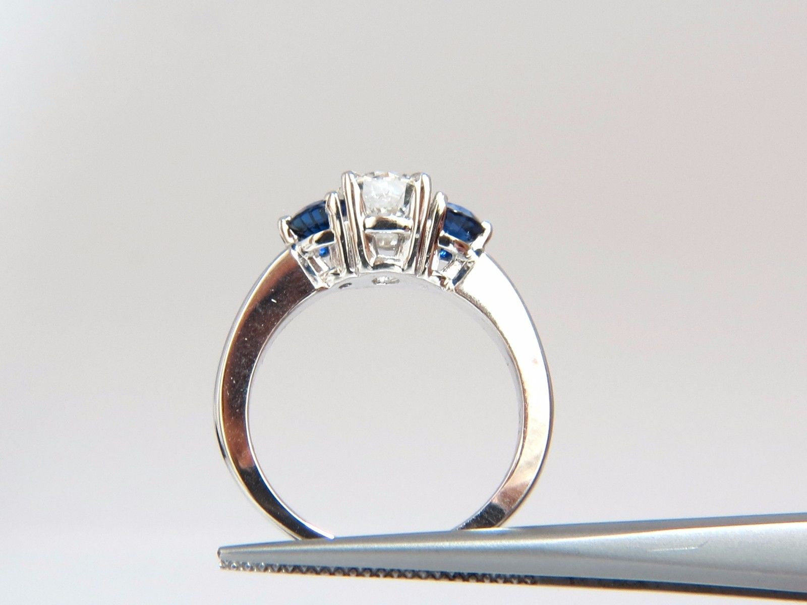 1.57CT Natural Diamonds & Sapphire Three Stone Ring in 14KT Royal Blue - Elegant Engagement, Wedding, or Anniversary Jewelry Gift for Her