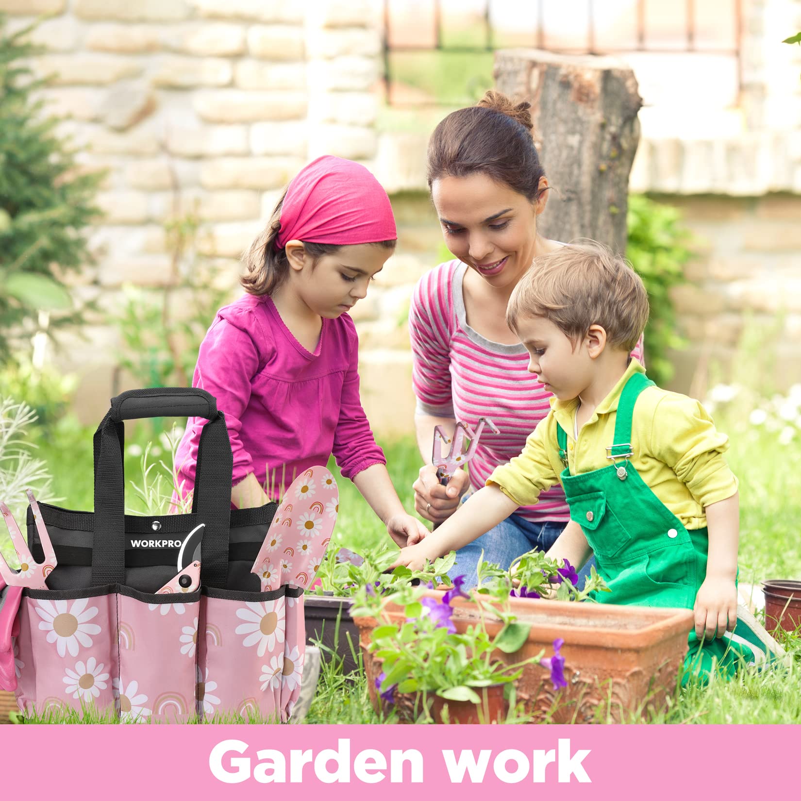 WORKPRO 5-Piece Heavy Duty Aluminum Gardening Tool Set with Storage Bag - Ergonomic Garden Tools for Planting, Weeding & Landscaping - Perfect Gardening Gifts for Women (Pink) - Ideal for Home Gardens, Flower Beds & Outdoor Yard Work