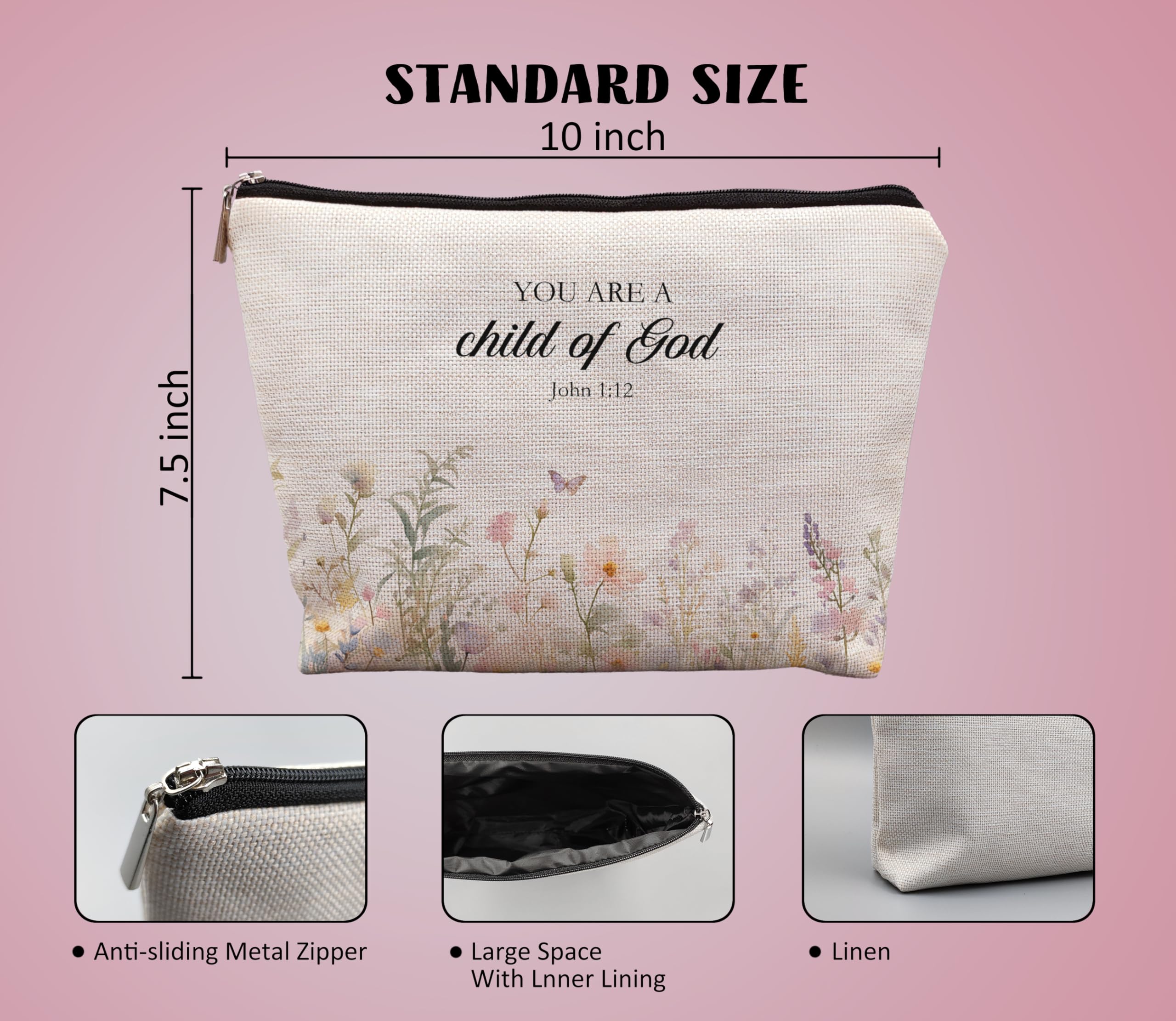 Floral Christian Makeup Bag - Bible Scripture Gift for Women | Faith-Inspired Purse Organizer