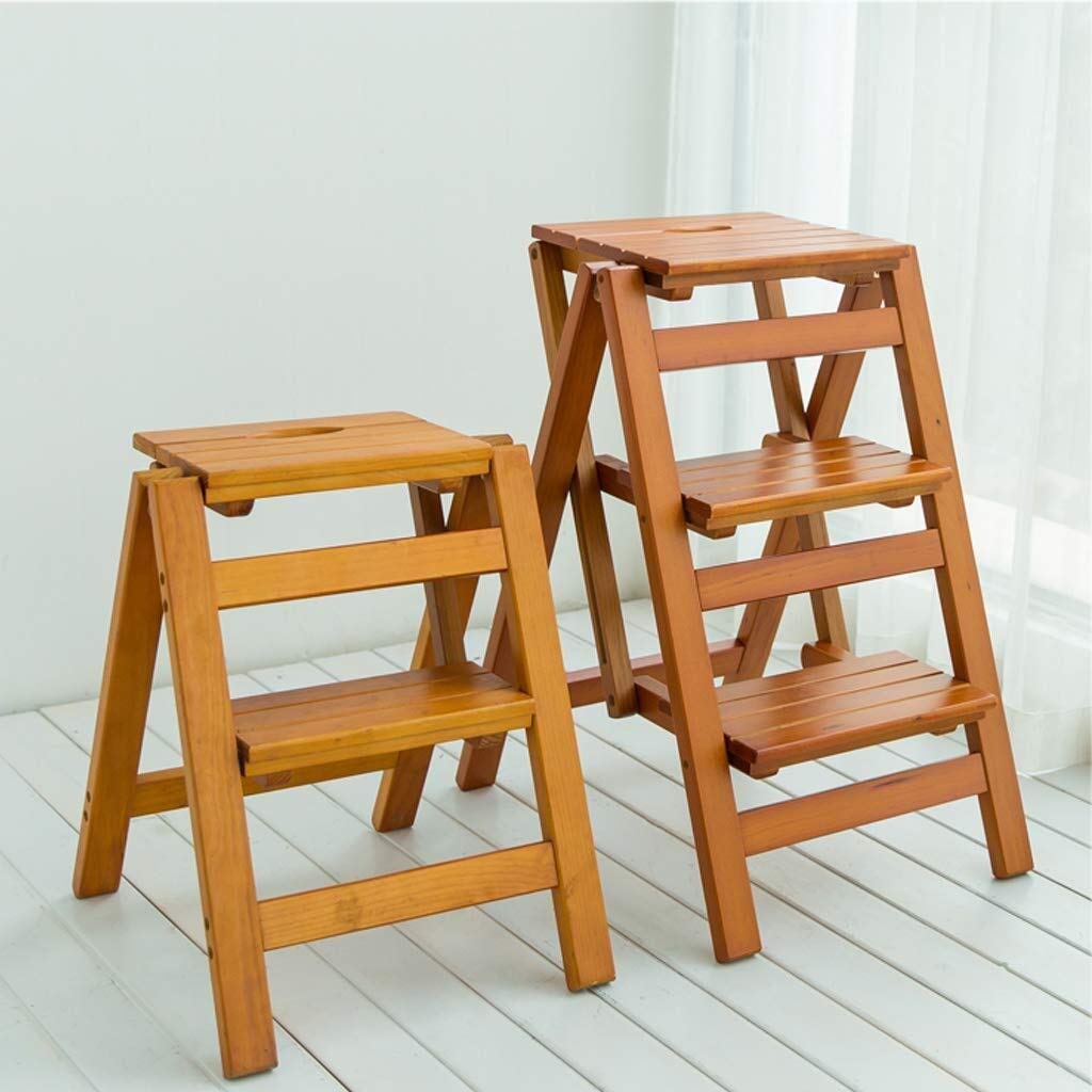 MBROS Heavy Duty Folding Step Stool - 2-Step Wooden Climbing Stool with Widened Platform, Portable Indoor Ladder for Kids & Adults - Perfect for Home, Kitchen, Bathroom, Shoe Storage & Plant Display