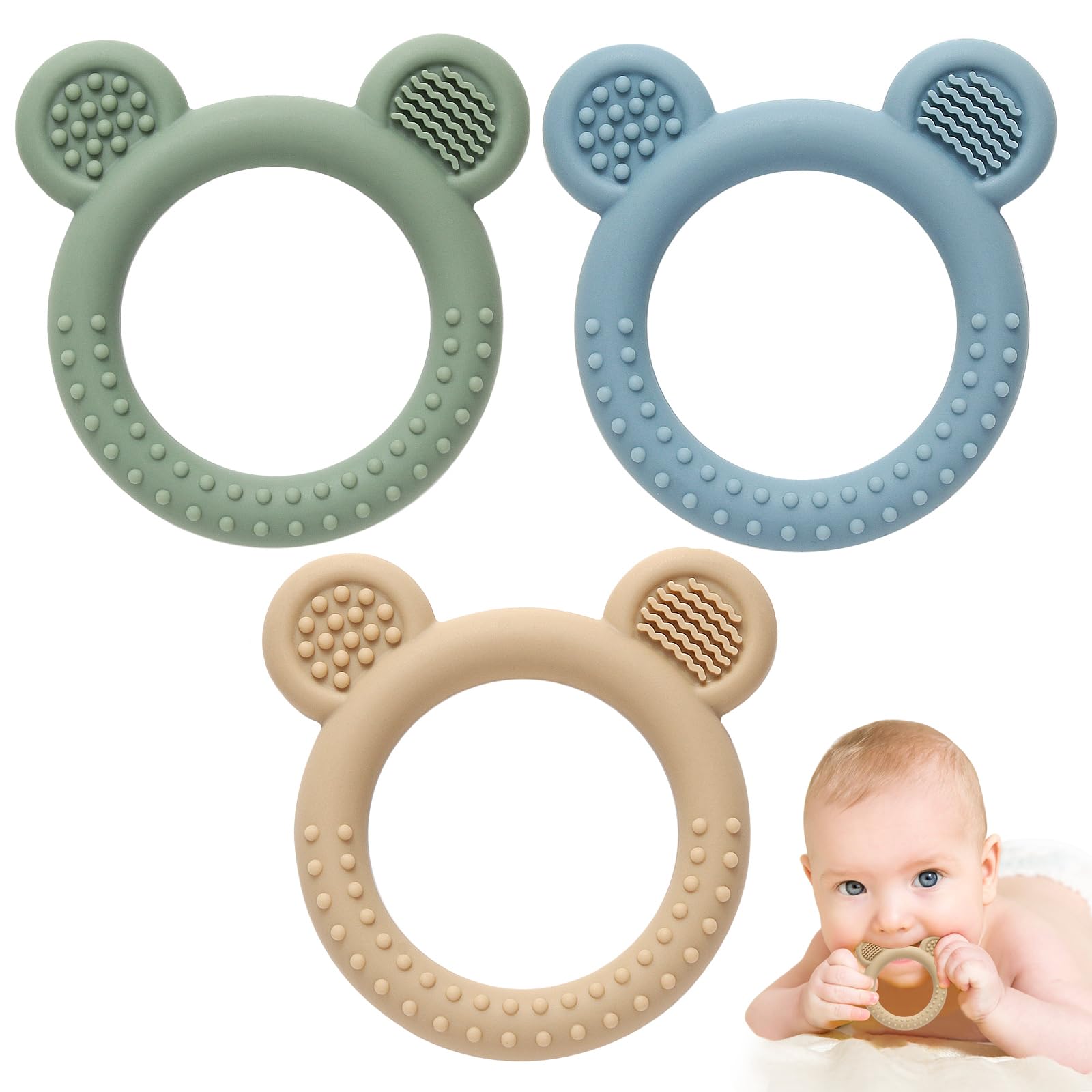 3 Pack Baby Teething Toys for Infants 3-12 Months | BPA-Free Silicone Teethers for Soothing Sore Gums | Easy-Grip Design for Newborns & Toddlers | Perfect for Daycare, Travel & On-the-Go Relief