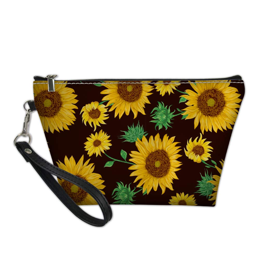 Sunflower Makeup Bag PU Leather Travel Cosmetic Pouch - Women's Toiletry Organizer for Gifts & Daily Use