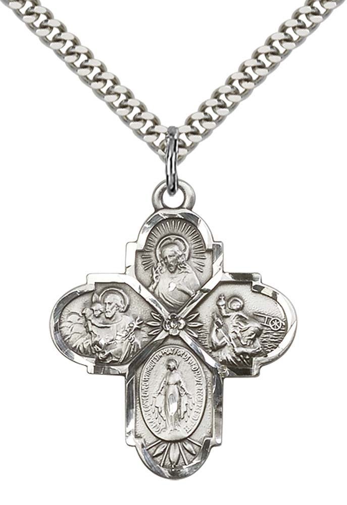 F.A. Dumont Sterling Silver 4-Way Religious Pendant with 24