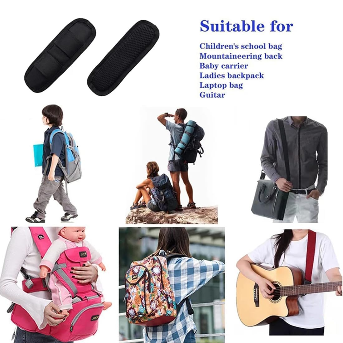 **Detachable Shoulder Strap Pad - 2 Pack Comfortable Cushion for Backpacks, Cameras, Laptops, Messenger Bags & Rifle Slings - Ideal for Hiking, Travel & Outdoor Activities**