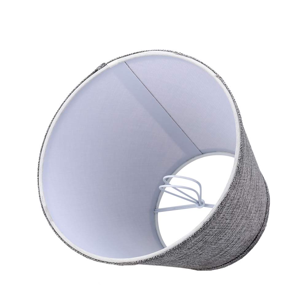 ALUCSET 2-Pack Small Clip-On Lamp Shades for Candelabra Bulbs - 5x8x7 Inch Barrel Fabric Lampshades in Grey/Brown - Perfect for Table Lamps, Chandeliers & Wall Sconces (Set of 2)