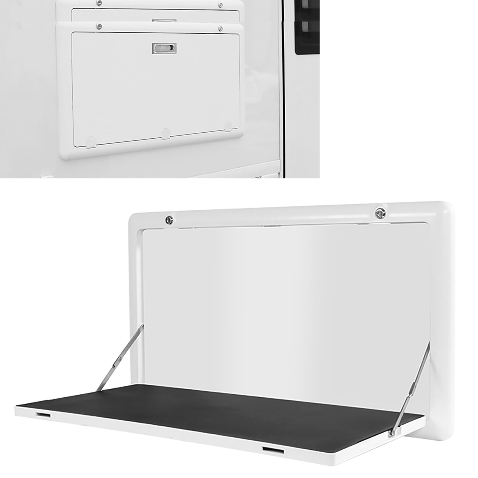 Fold Down Wall Mounted Folding Table - Drop Leaf Design, Lockable RV Picnic Table for Campers & Motorhomes - Space Saving Kitchen & Outdoor Dining Solution (White)