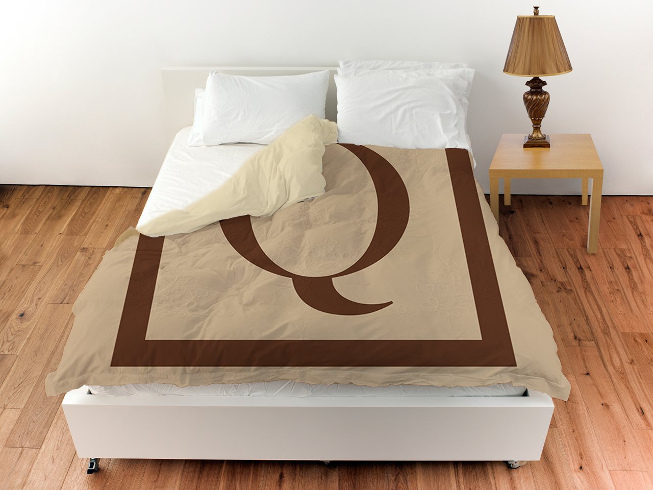 Monogrammed Letter Q Caramel Classic Block Duvet Cover - Queen/Full Size by Manual Woodworkers & Weavers | Luxury Bedding for Master Bedroom & Guest Room Decor