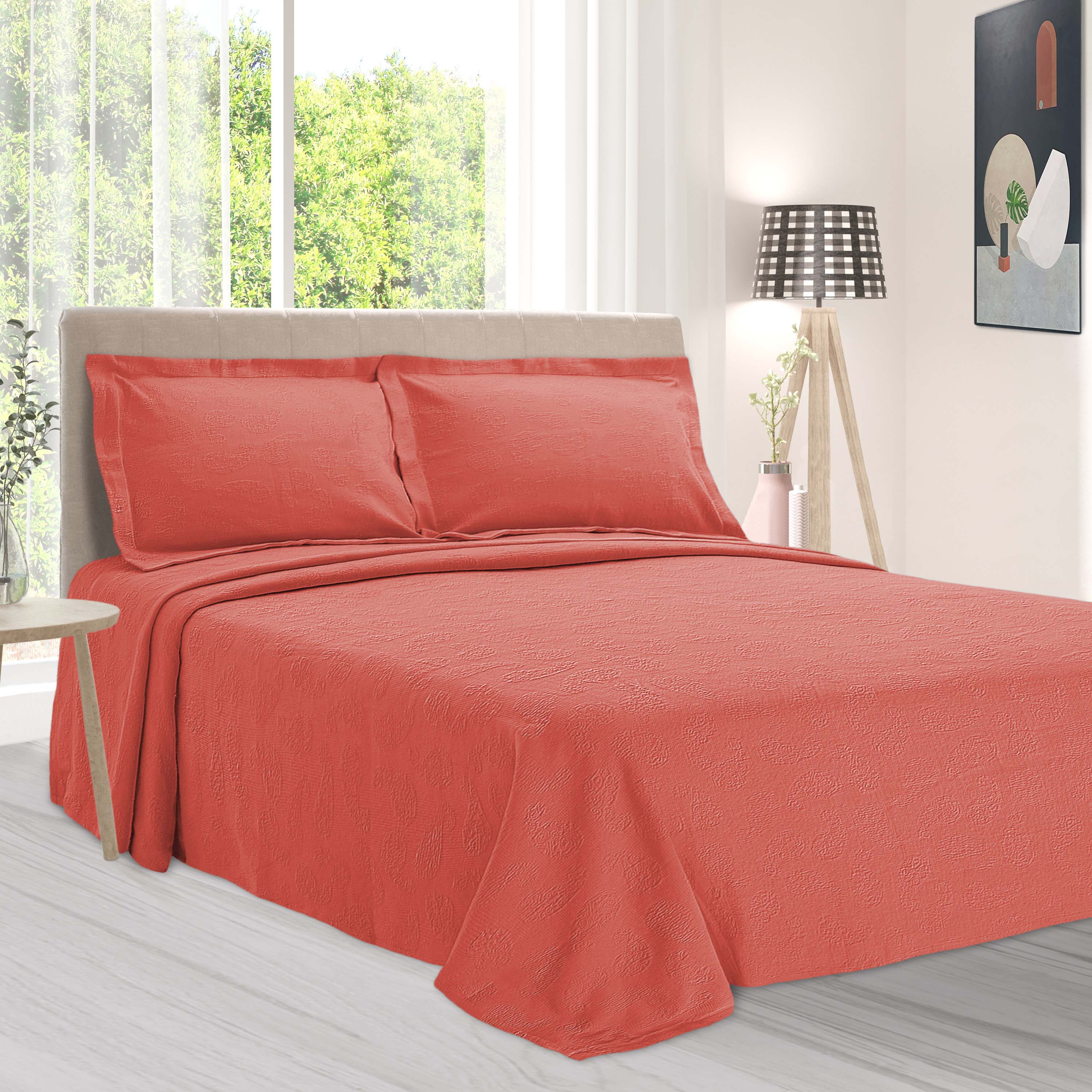 Jacquard Matelassé Paisley Floral Cotton Bedspread Set - Queen Size Luxury Bedding for Master Bedroom & Guest Room Decor