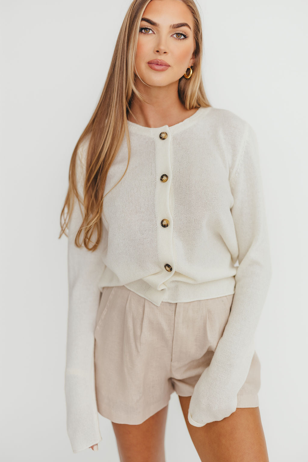 Cream Molly Cardigan for Women - Soft Knit Sweater with Buttons, Casual Long Sleeve Open Front Cardigan for Fall & Winter - Perfect for Office, Coffee Dates, and Cozy Evenings