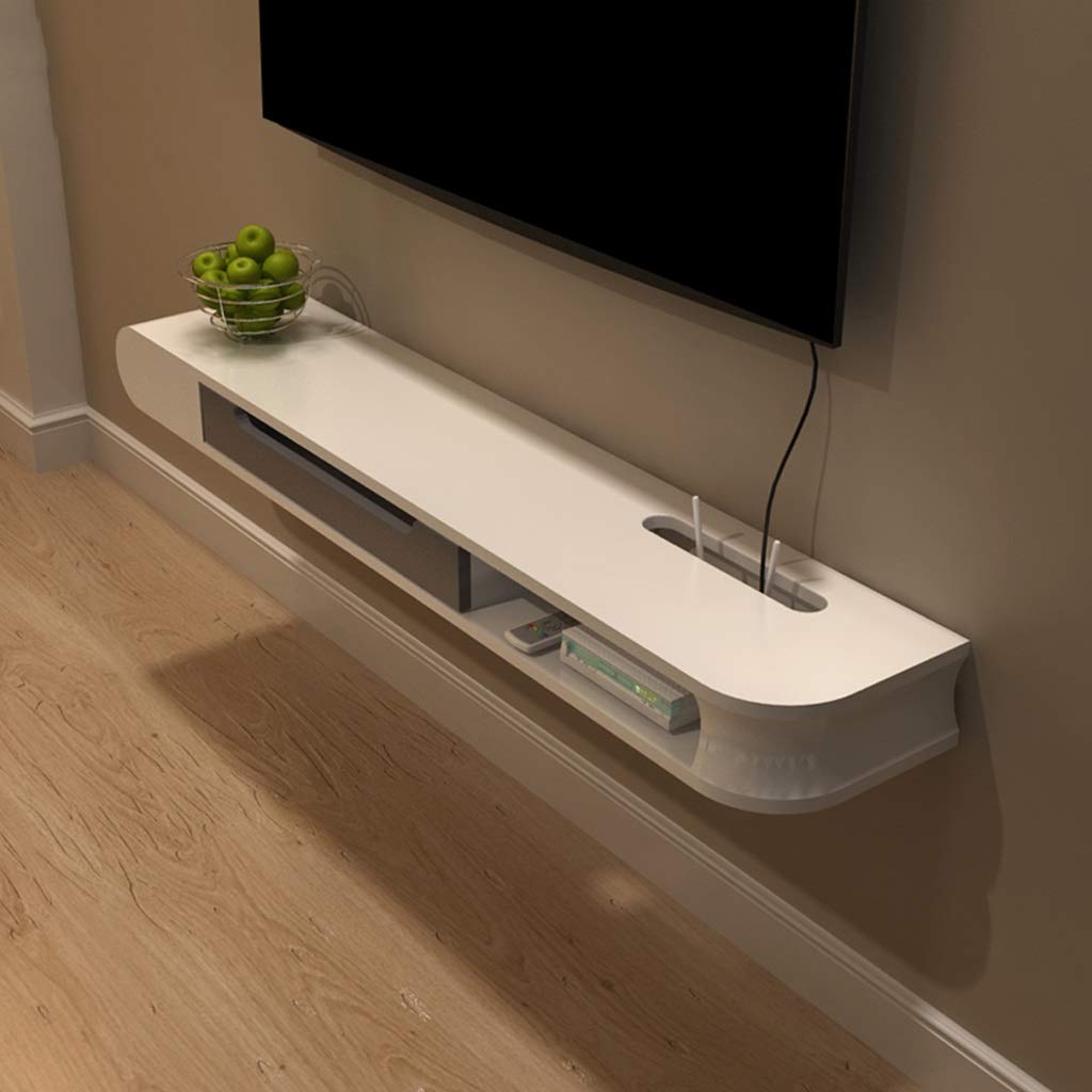 JXSHQS 140cm White Floating TV Stand Wall Mounted Entertainment Center with Storage Shelf for TV, Set-Top Box, Cable Box - Perfect for Living Room, Bedroom, and Home Theater Organization
