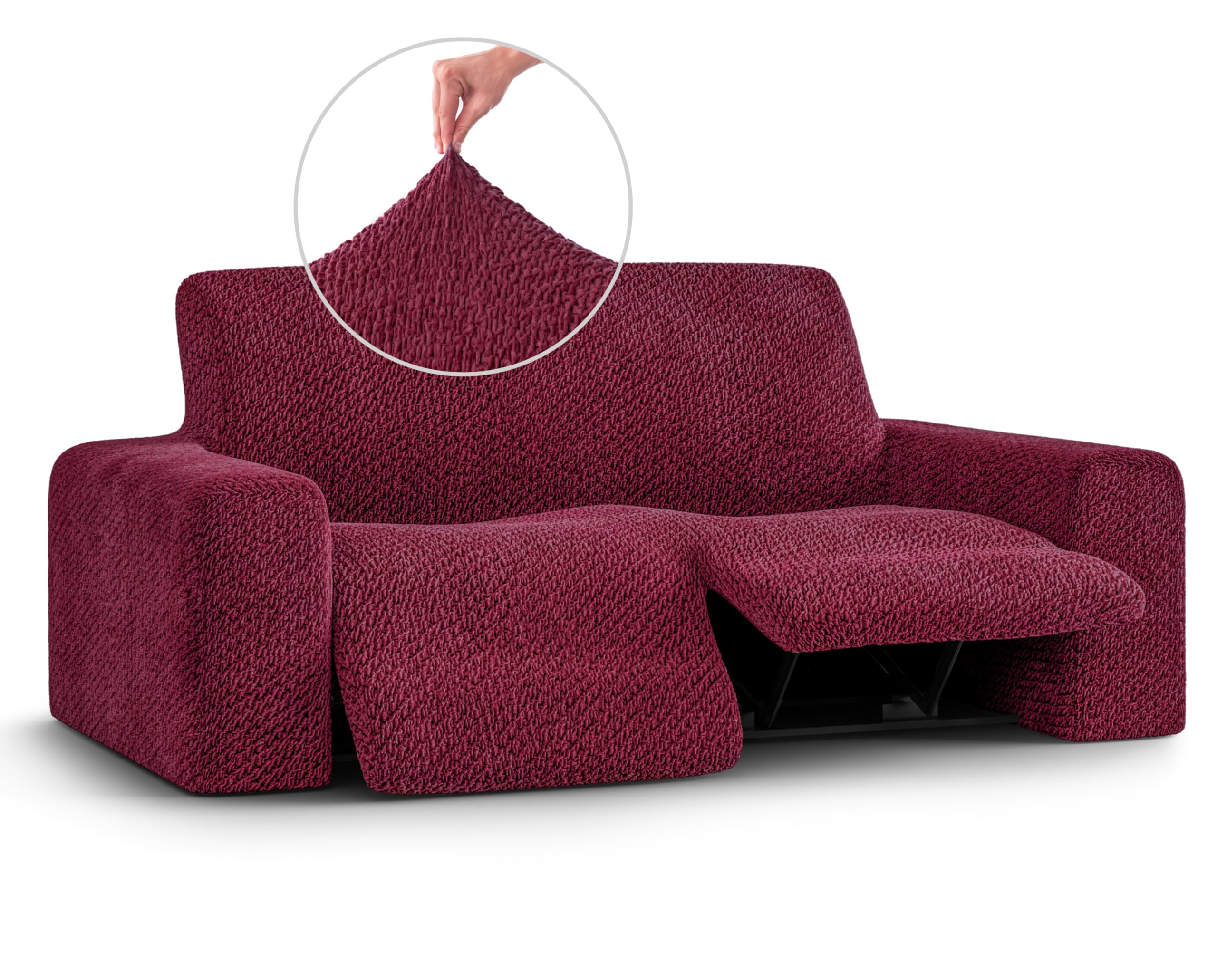 PAULATO BY GA.I.CO. Recliner Loveseat Cover - 2 Seater Stretch Sofa Slipcover - Soft Velvet Polyester Fabric - Form Fit Furniture Protector - Burgundy - Perfect for Living Room, Home Theater & Family Room (Recliner Sofa Cover)