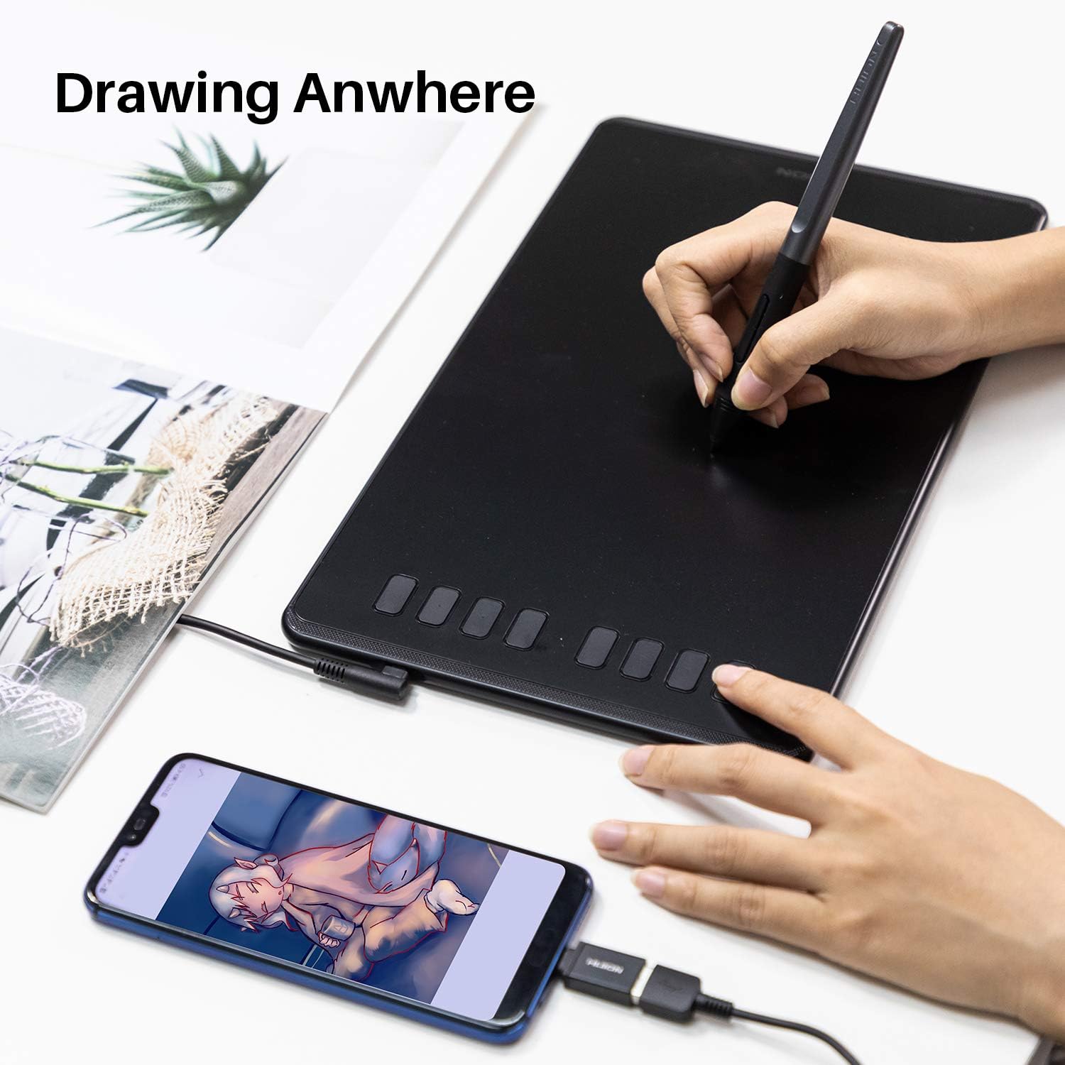 HUION Inspiroy H950P 8x5 Inch Digital Drawing Tablet with Battery-Free Stylus - 8192 Pressure Levels & Tilt Support - 8 Customizable Hotkeys - Compatible with Mac, PC, Mobile - Perfect for Digital Art, Graphic Design, Online Teaching, Remote Work & OSU Gaming