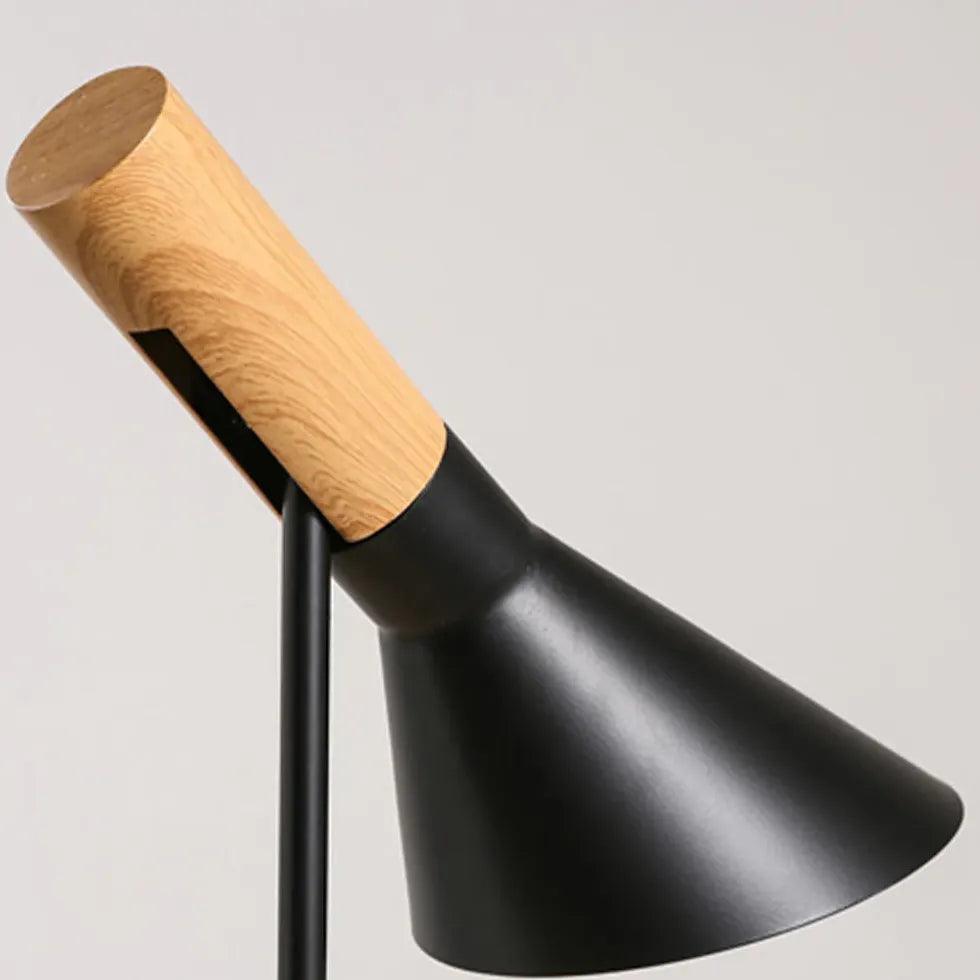 Modern Wooden Cone Black Slim Floor Lamp - Minimalist Home Decor for Living Room, Bedroom, or Office Lighting